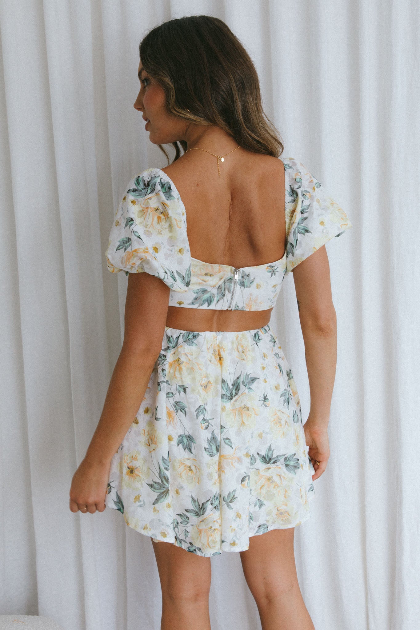 You're So Magic Cut-Out Mini Dress Floral Yellow by Selfie Leslie Australia