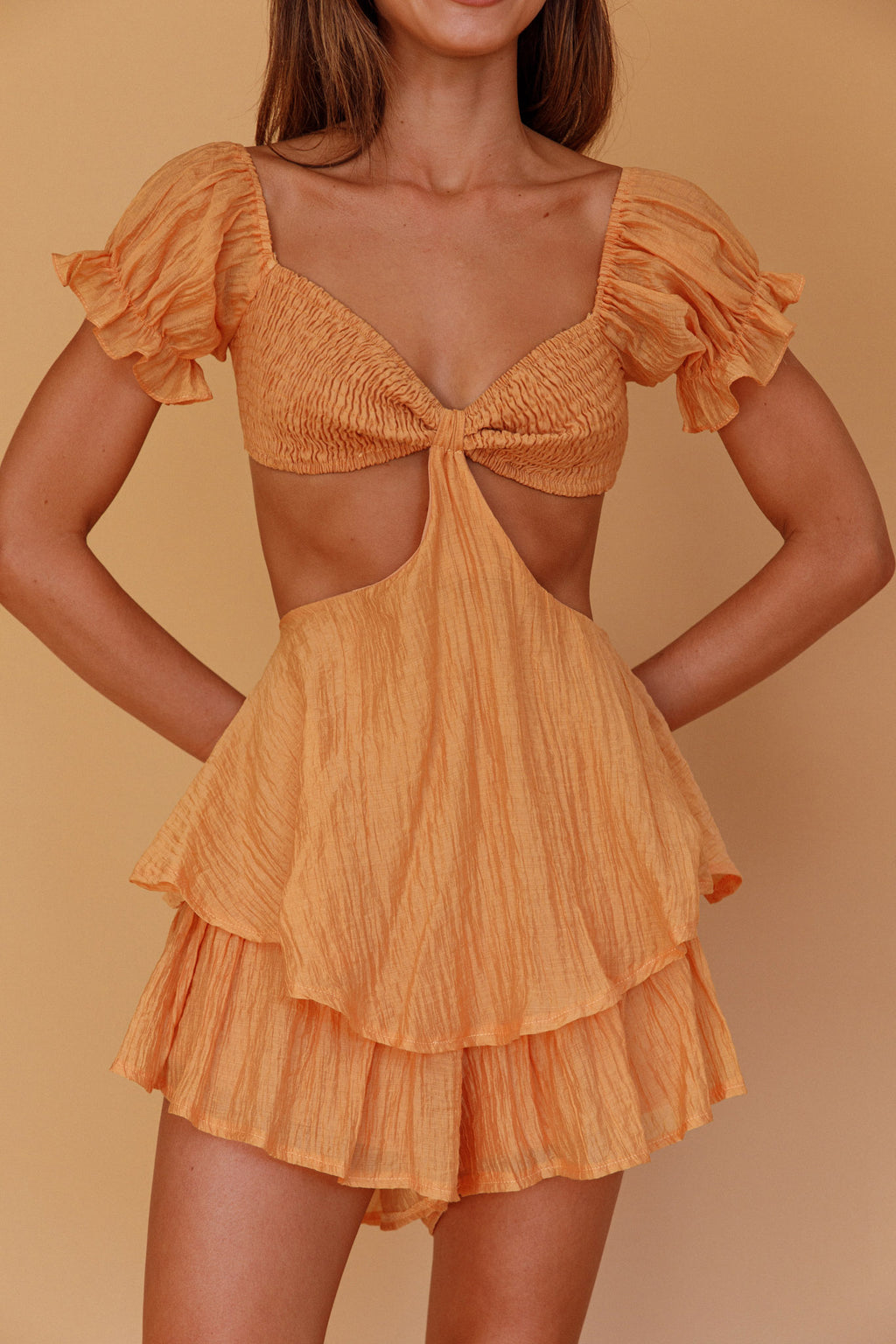 Vacay Mode Shirred Bust Romper Orange by Selfie Leslie Australia