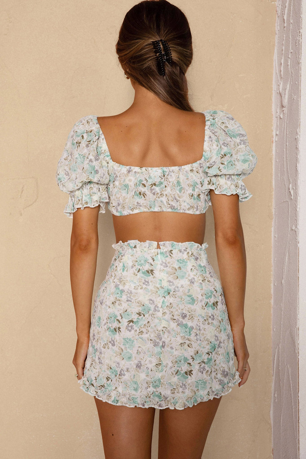 April Flowers Frill Mini Skirt Floral Green by Selfie Leslie