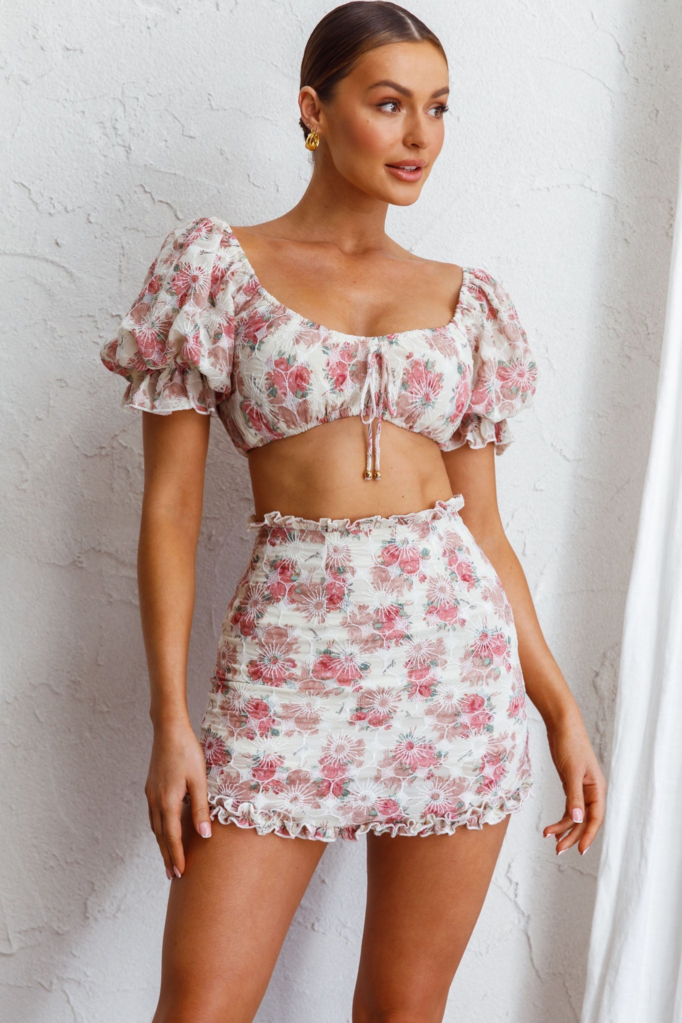 April Flowers Frill Mini Skirt Floral Red by Selfie Leslie