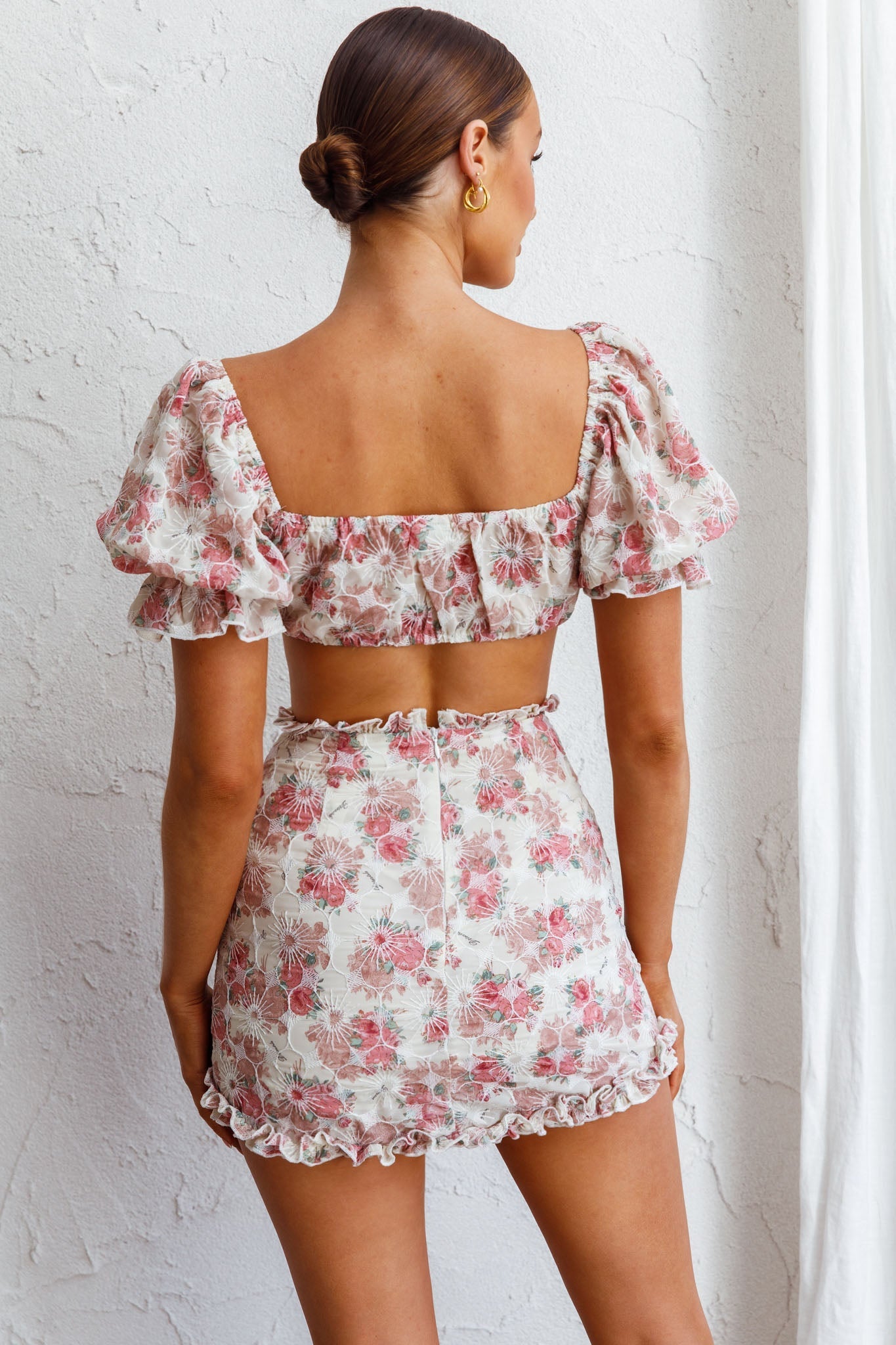 April Flowers Puff Sleeve Top Floral Red by Selfie Leslie