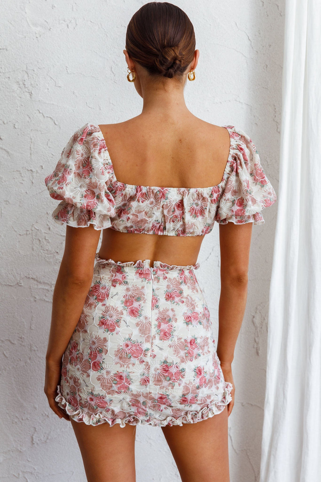 April Flowers Puff Sleeve Top Floral Red by Selfie Leslie