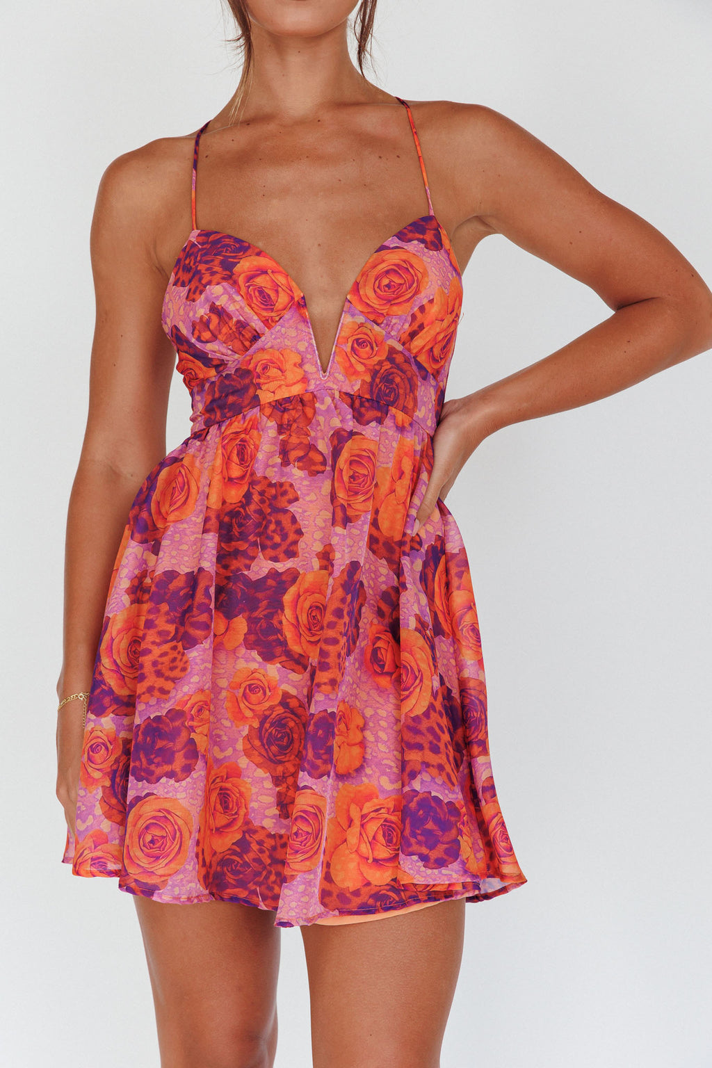 Le Jardins A-Line Mini Dress Roses Red by Selfie Leslie Australia