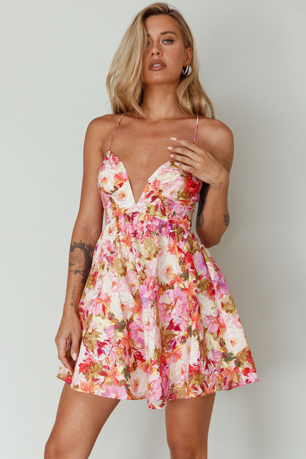 Le Jardins A-Line Mini Dress Floral Orange by Selfie Leslie Australia
