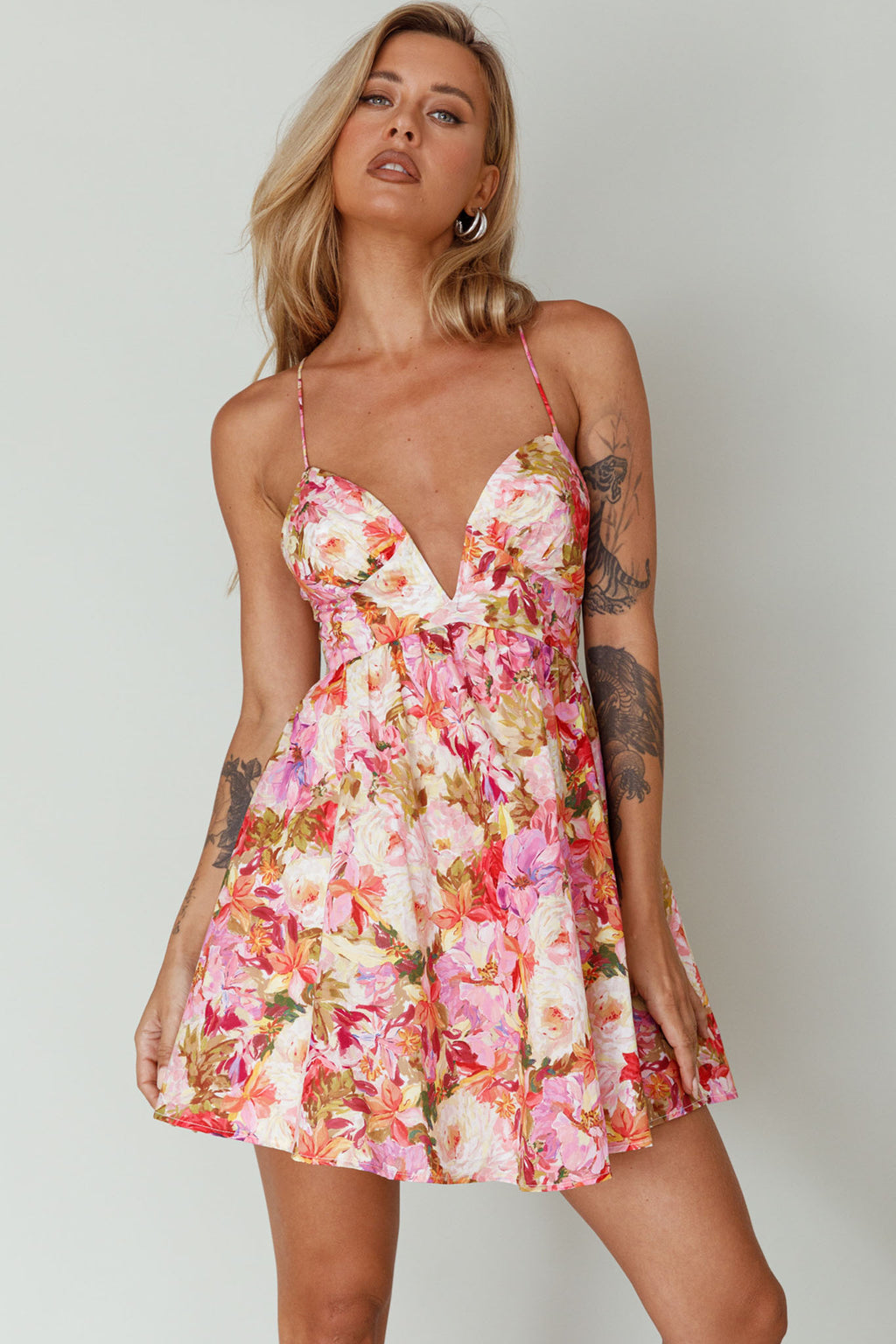 Le Jardins A-Line Mini Dress Floral Orange by Selfie Leslie Australia
