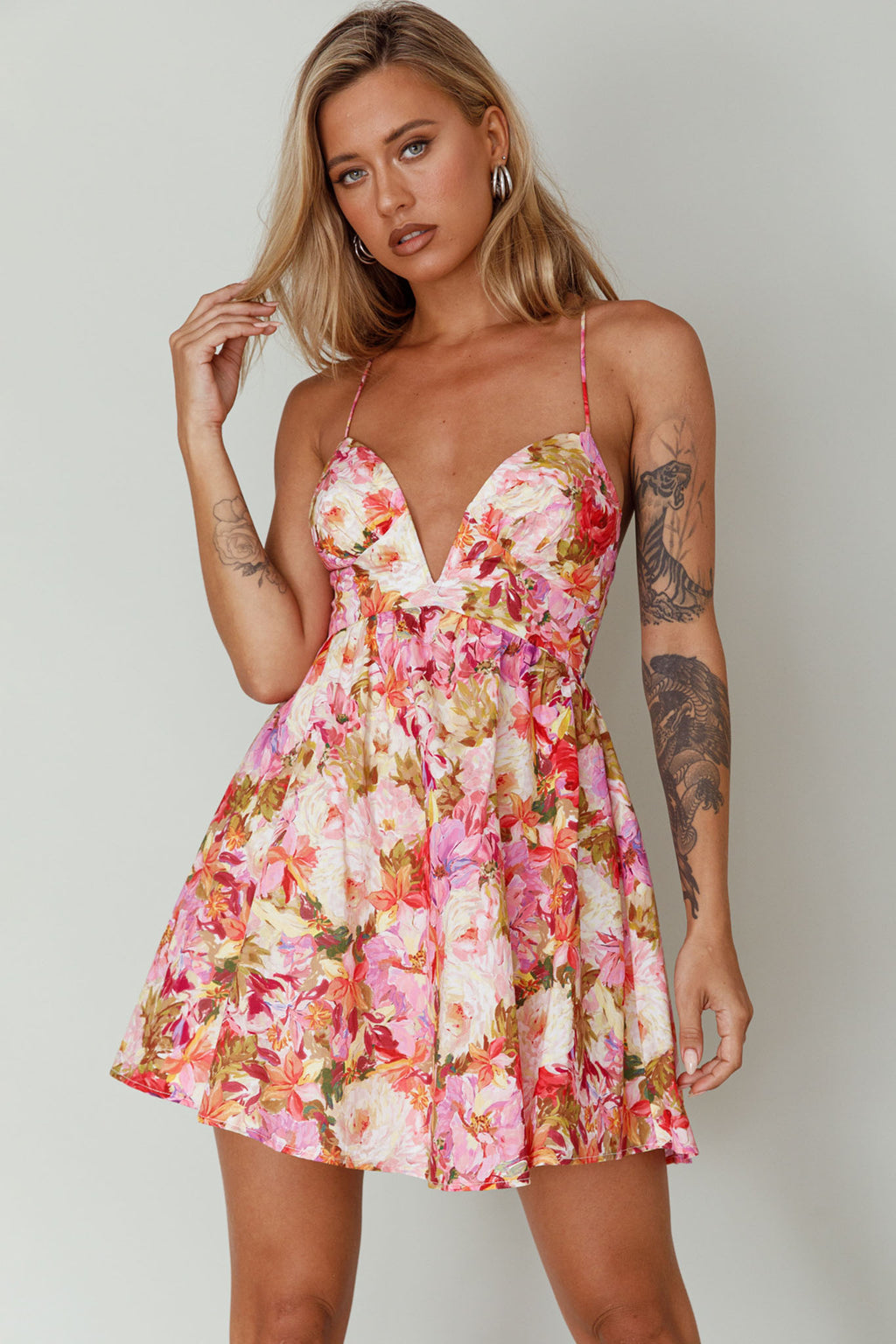 Le Jardins A-Line Mini Dress Floral Orange by Selfie Leslie Australia