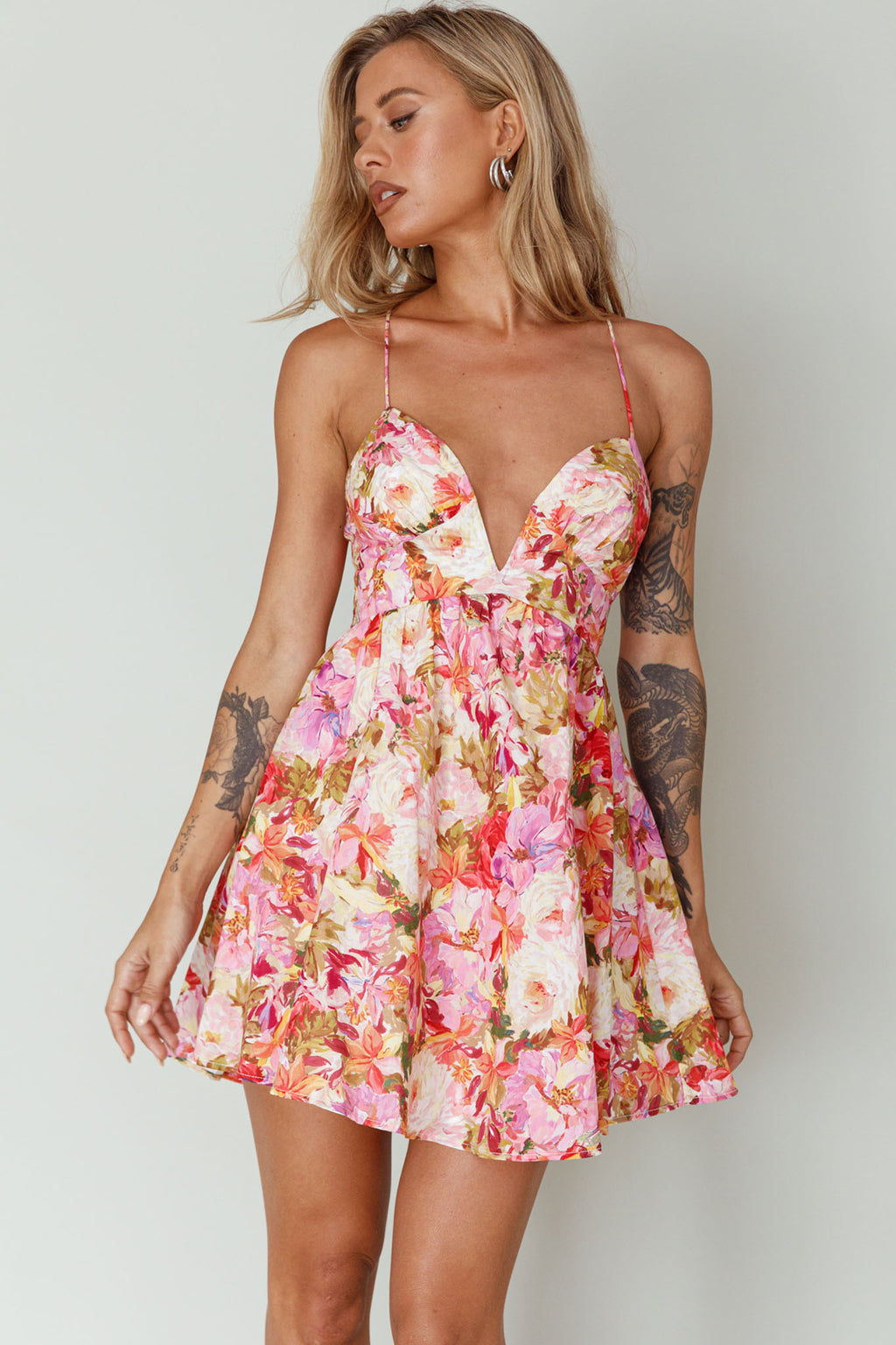 Le Jardins A-Line Mini Dress Floral Orange by Selfie Leslie Australia