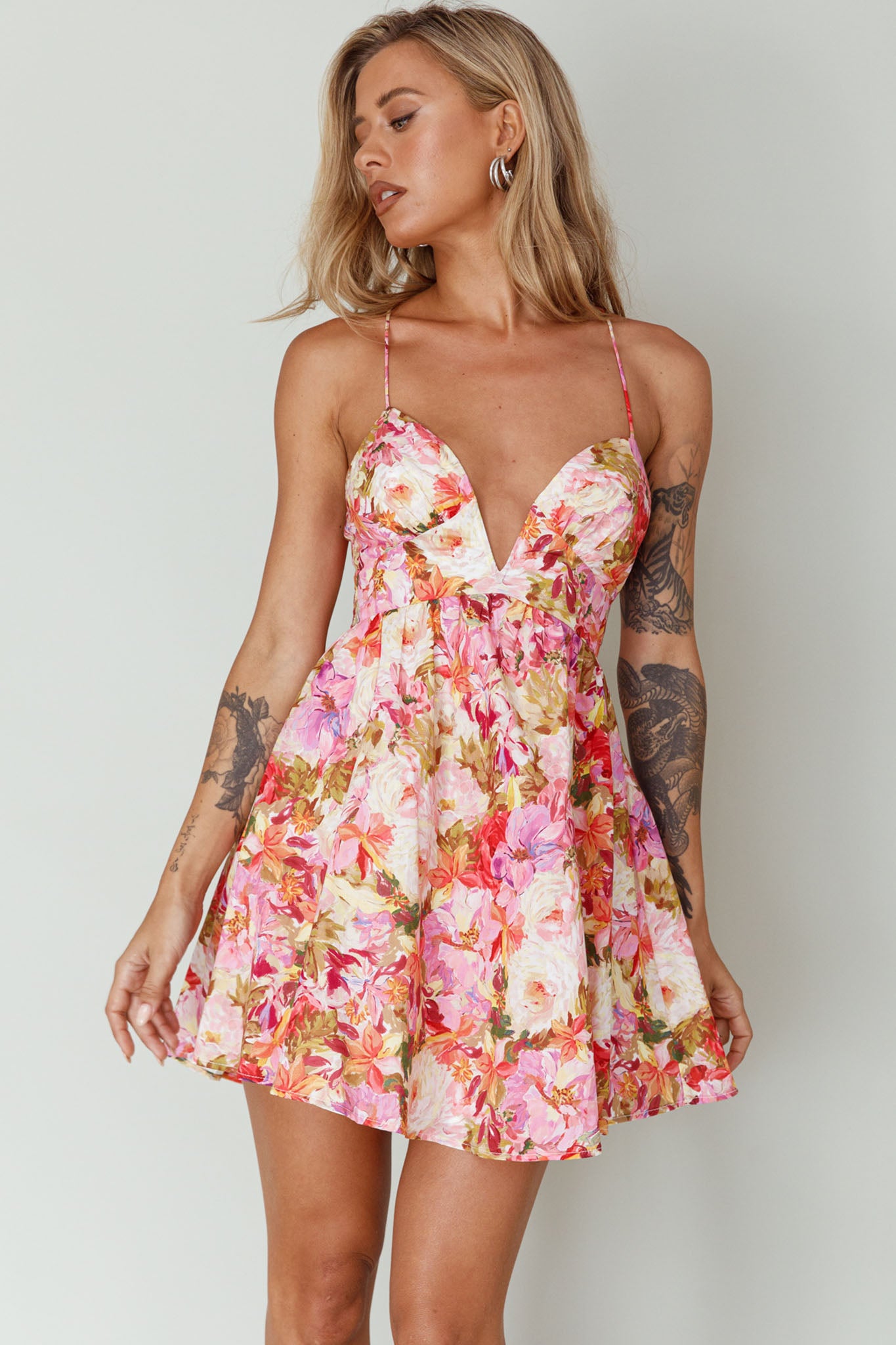 Le Jardins A-Line Mini Dress Floral Orange by Selfie Leslie Australia