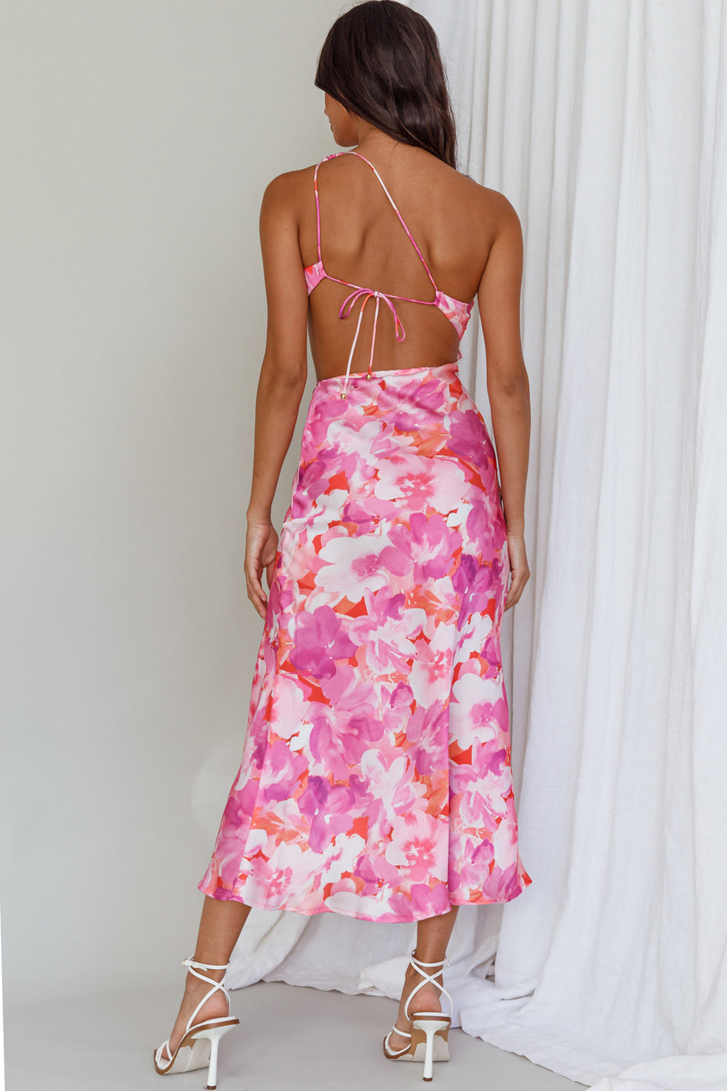 Cameron Cut-Out Midi Dress Floral Pink by Selfie Leslie Australia
