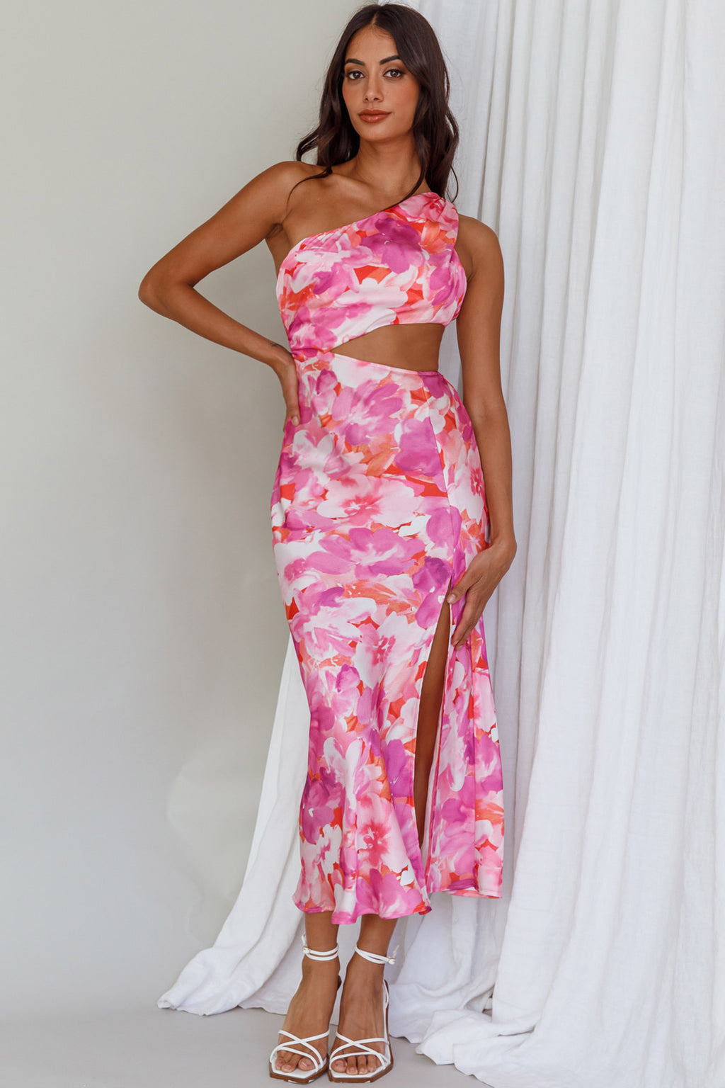 Cameron Cut-Out Midi Dress Floral Pink by Selfie Leslie Australia