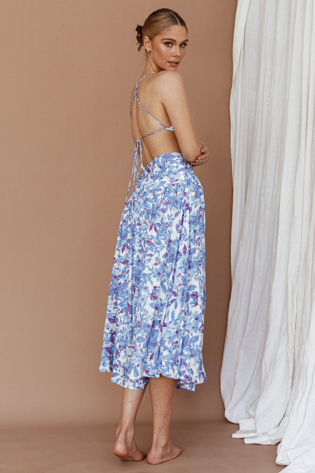 Destination Open Back Midi Dress Floral Blue by Selfie Leslie Australia