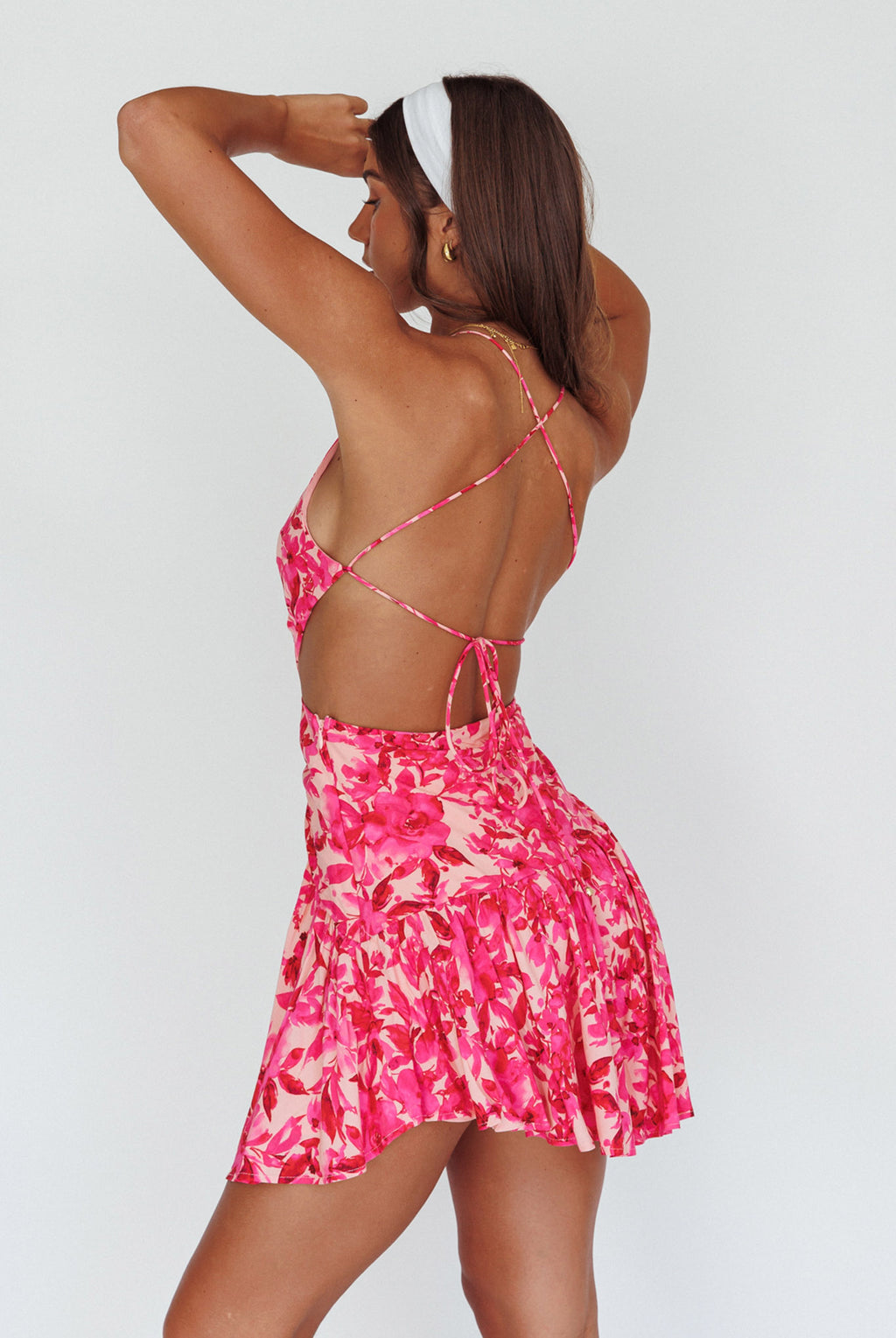 Destination Open Back Mini Dress Floral Pink by Selfie Leslie Australia