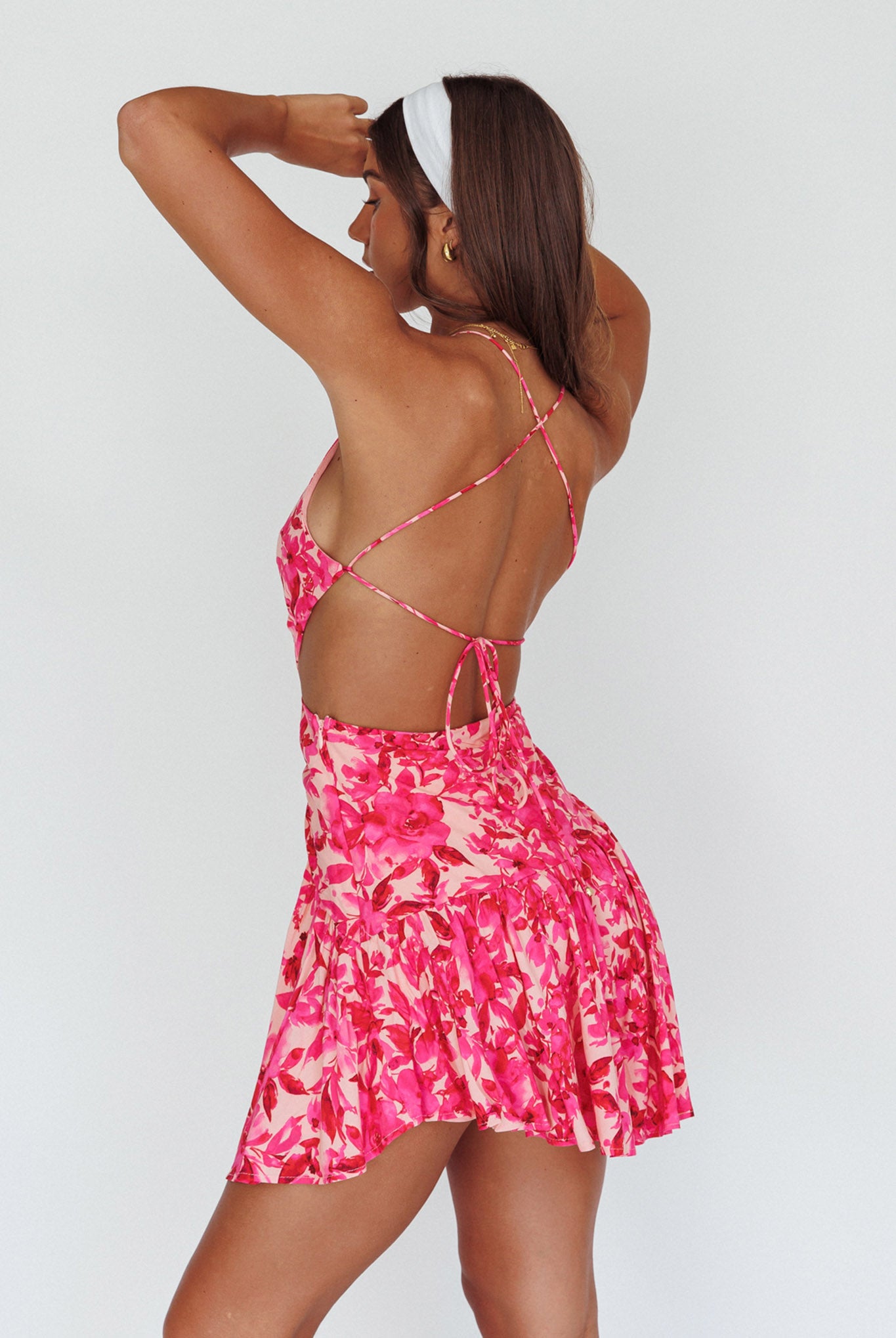 Destination Open Back Mini Dress Floral Pink by Selfie Leslie Australia