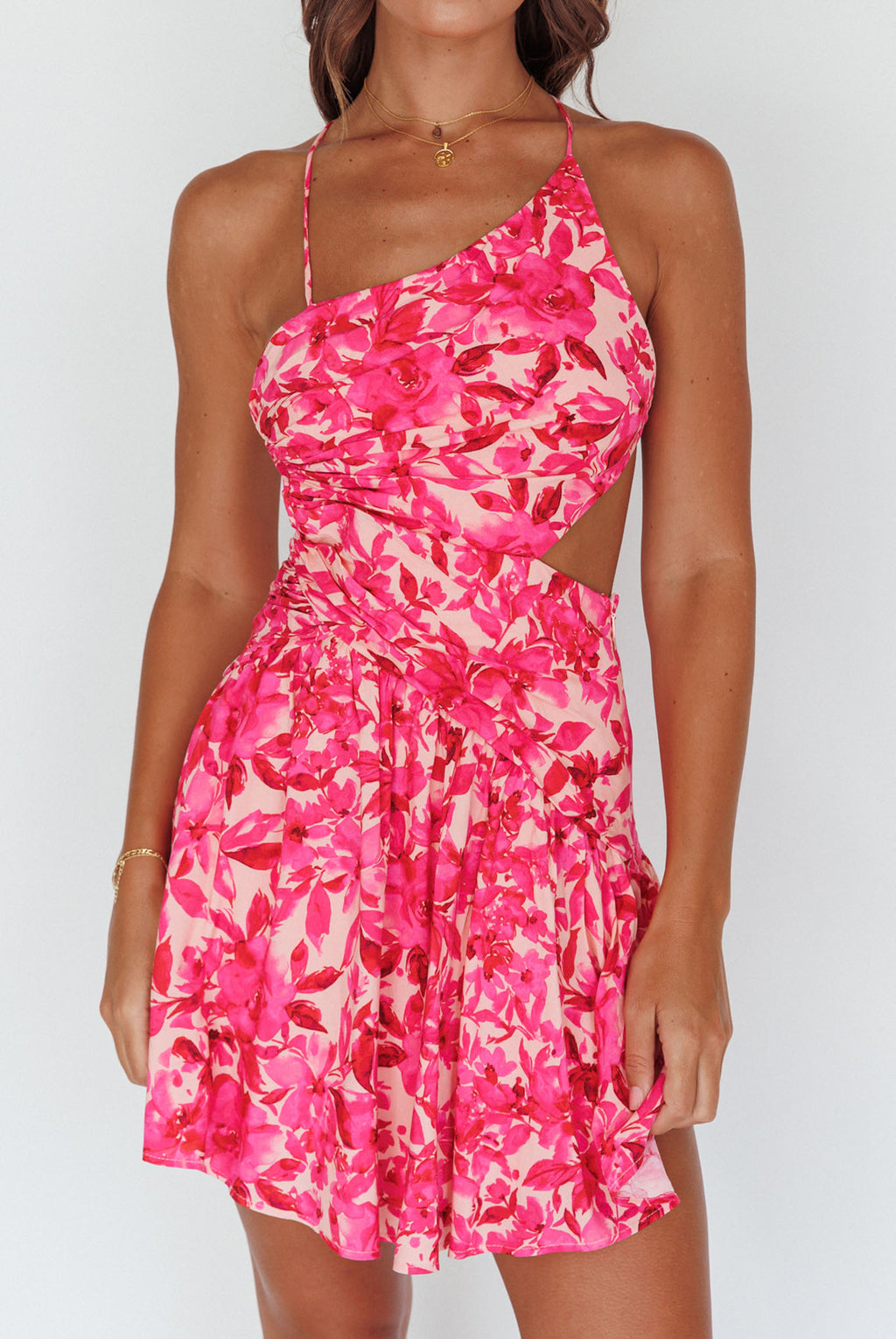 Destination Open Back Mini Dress Floral Pink by Selfie Leslie Australia