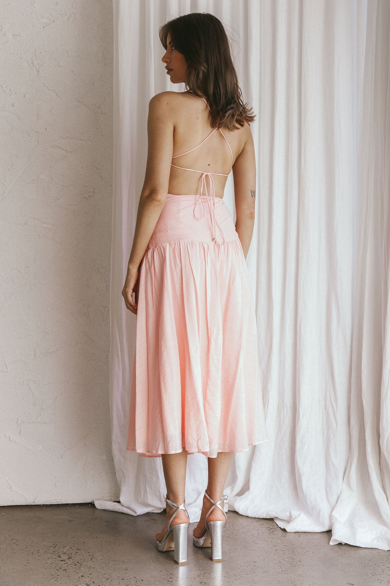 Destination Open Back Midi Dress Blush by Selfie Leslie Australia