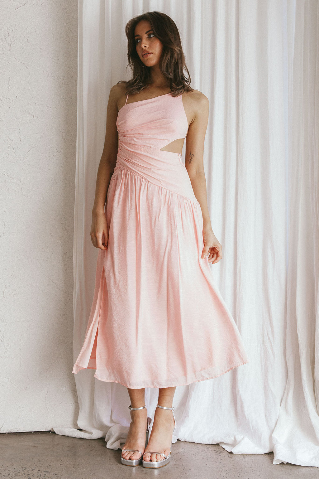 Destination Open Back Midi Dress Blush by Selfie Leslie Australia