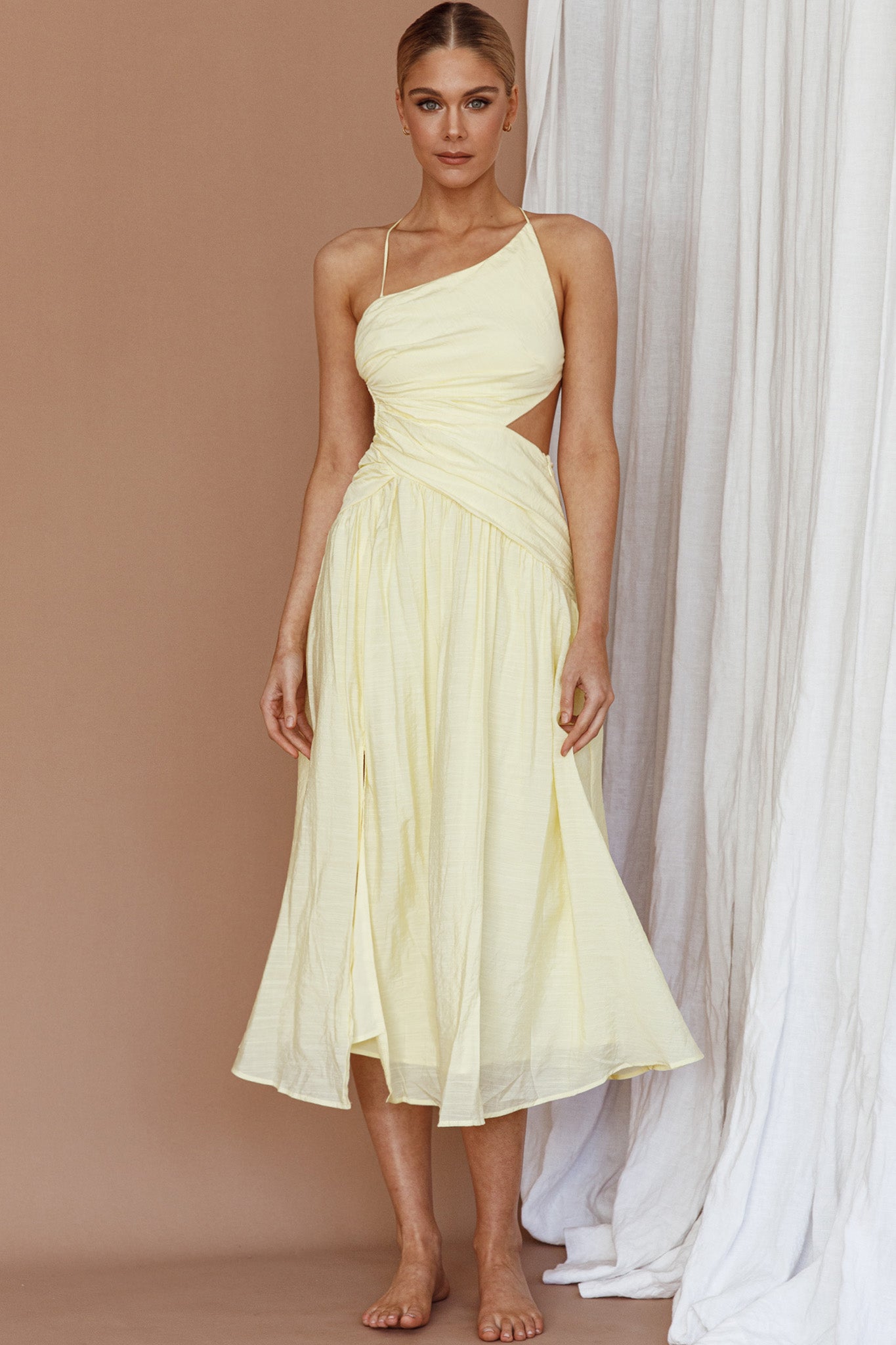 Destination Open Back Midi Dress Lemon by Selfie Leslie Australia