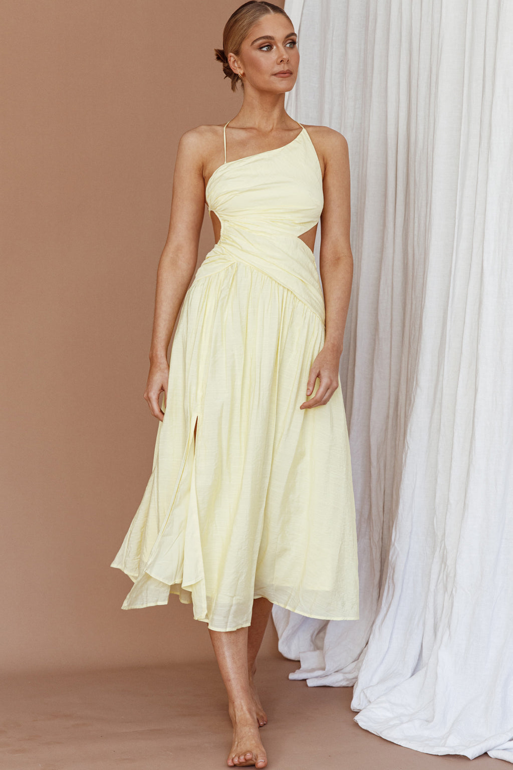 Destination Open Back Midi Dress Lemon by Selfie Leslie Australia