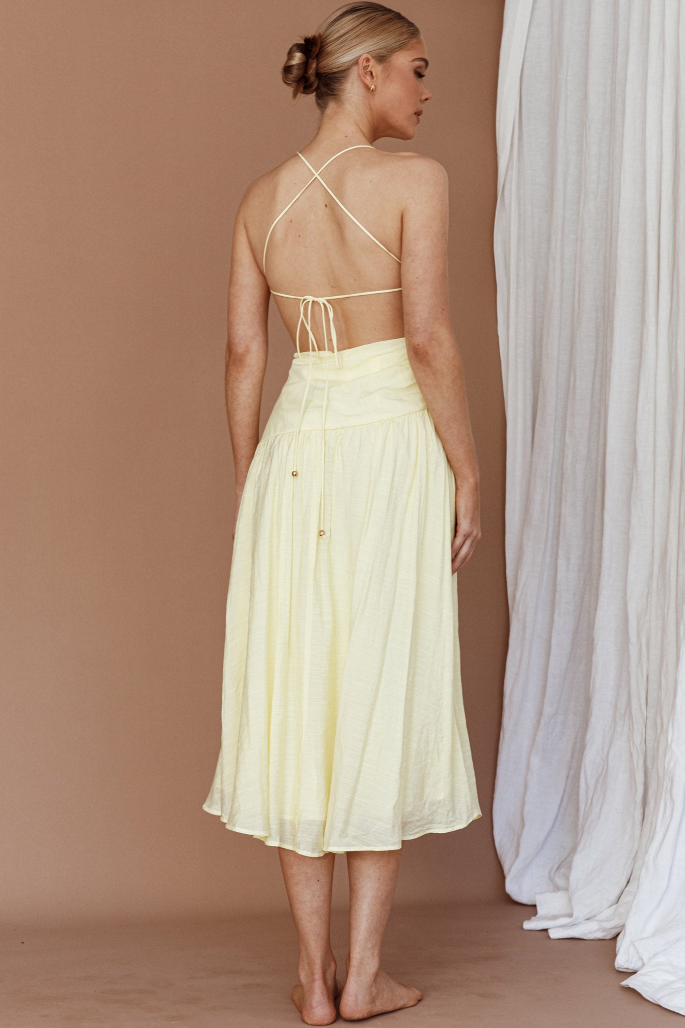 Destination Open Back Midi Dress Lemon by Selfie Leslie Australia