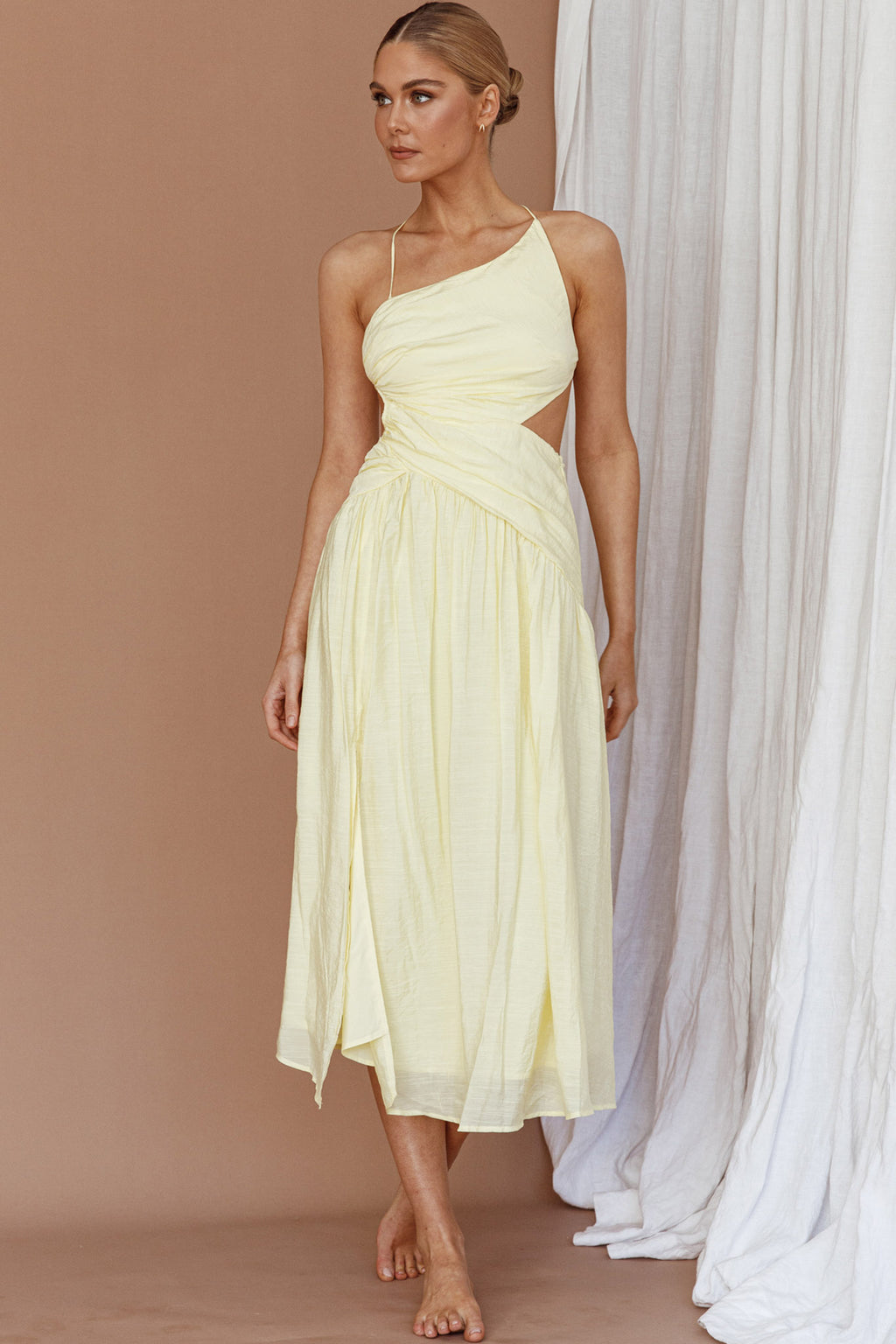 Destination Open Back Midi Dress Lemon by Selfie Leslie Australia