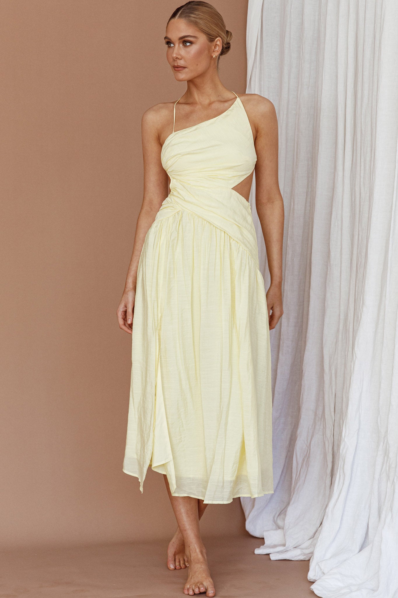 Destination Open Back Midi Dress Lemon by Selfie Leslie Australia