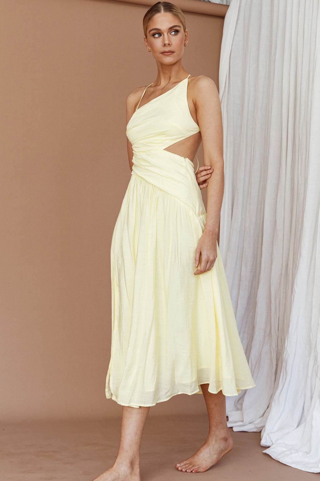 Destination Open Back Midi Dress Lemon by Selfie Leslie Australia