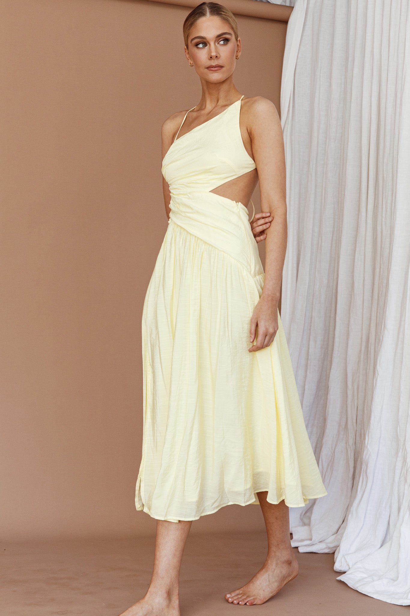 Destination Open Back Midi Dress Lemon by Selfie Leslie Australia