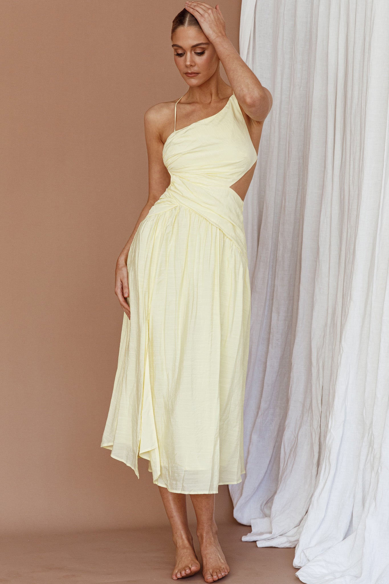 Destination Open Back Midi Dress Lemon by Selfie Leslie Australia