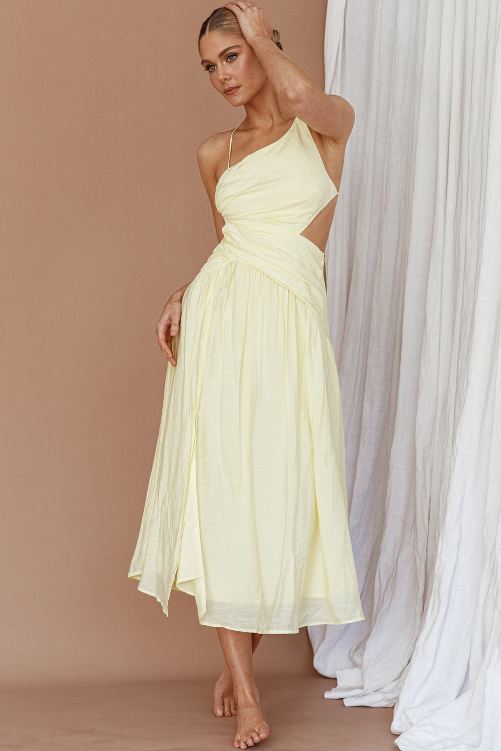 Destination Open Back Midi Dress Lemon by Selfie Leslie Australia