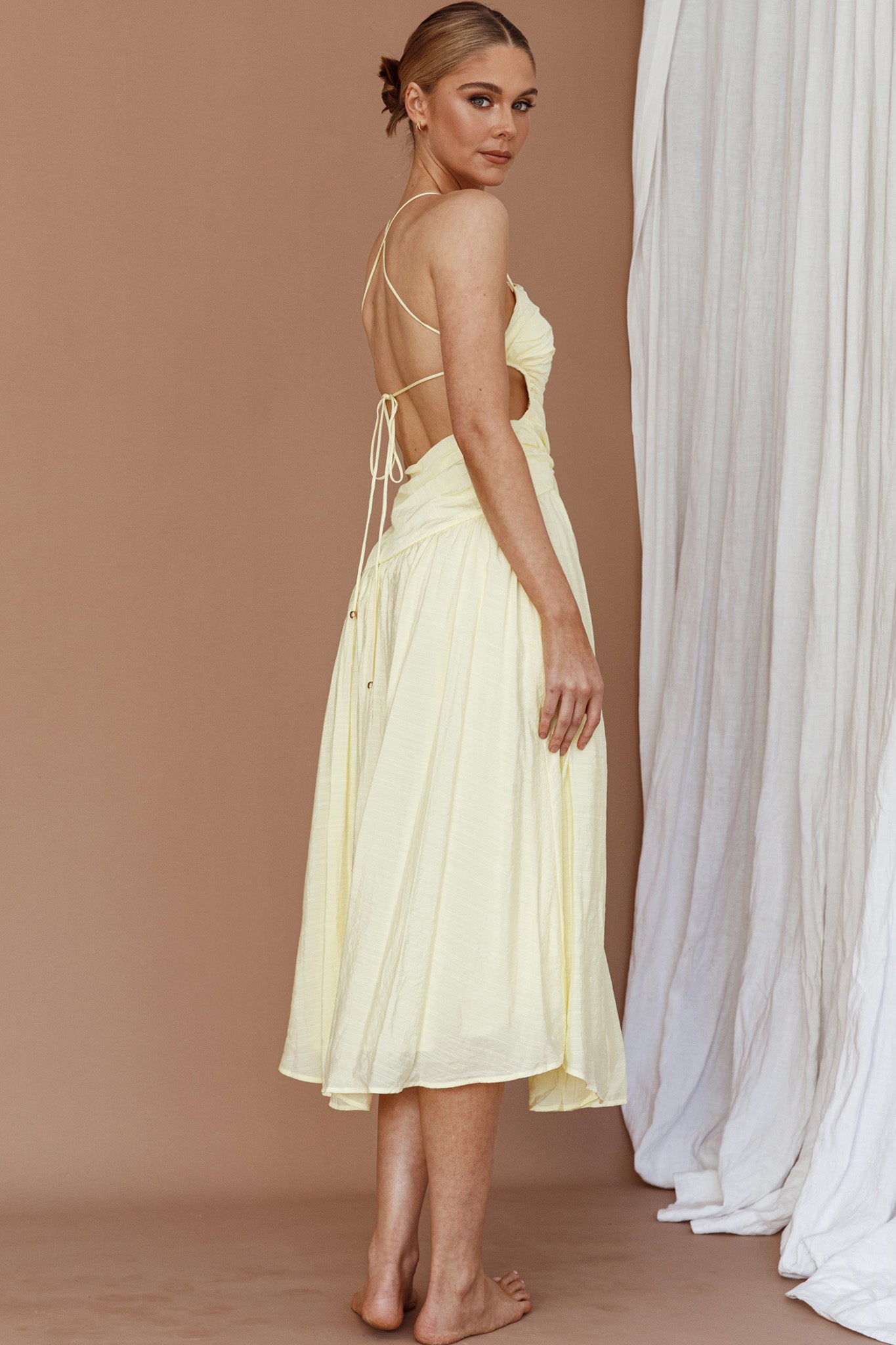 Destination Open Back Midi Dress Lemon by Selfie Leslie Australia