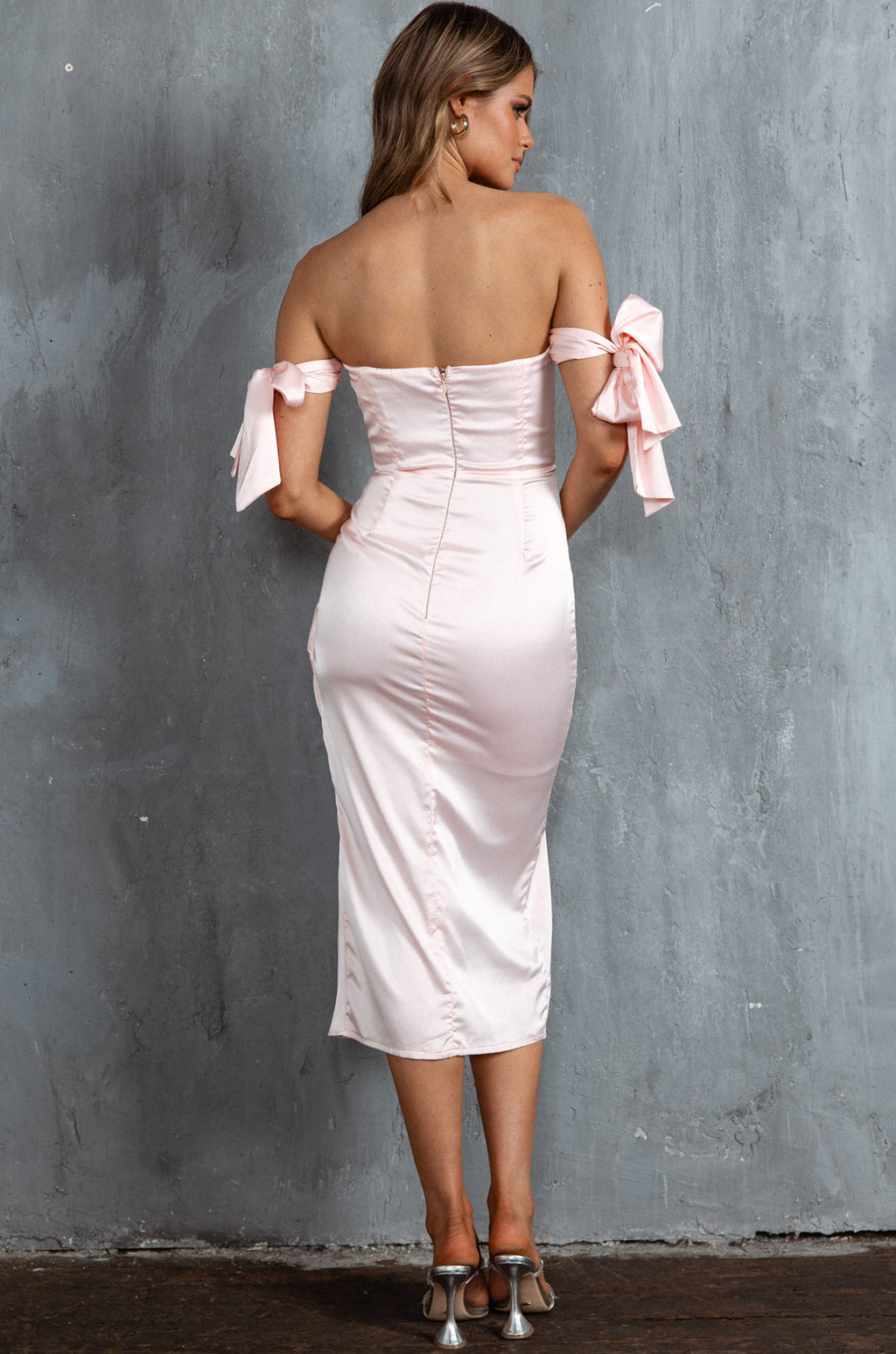 Engelique Tied Sleeve Midi Dress Blush by Selfie Leslie Australia