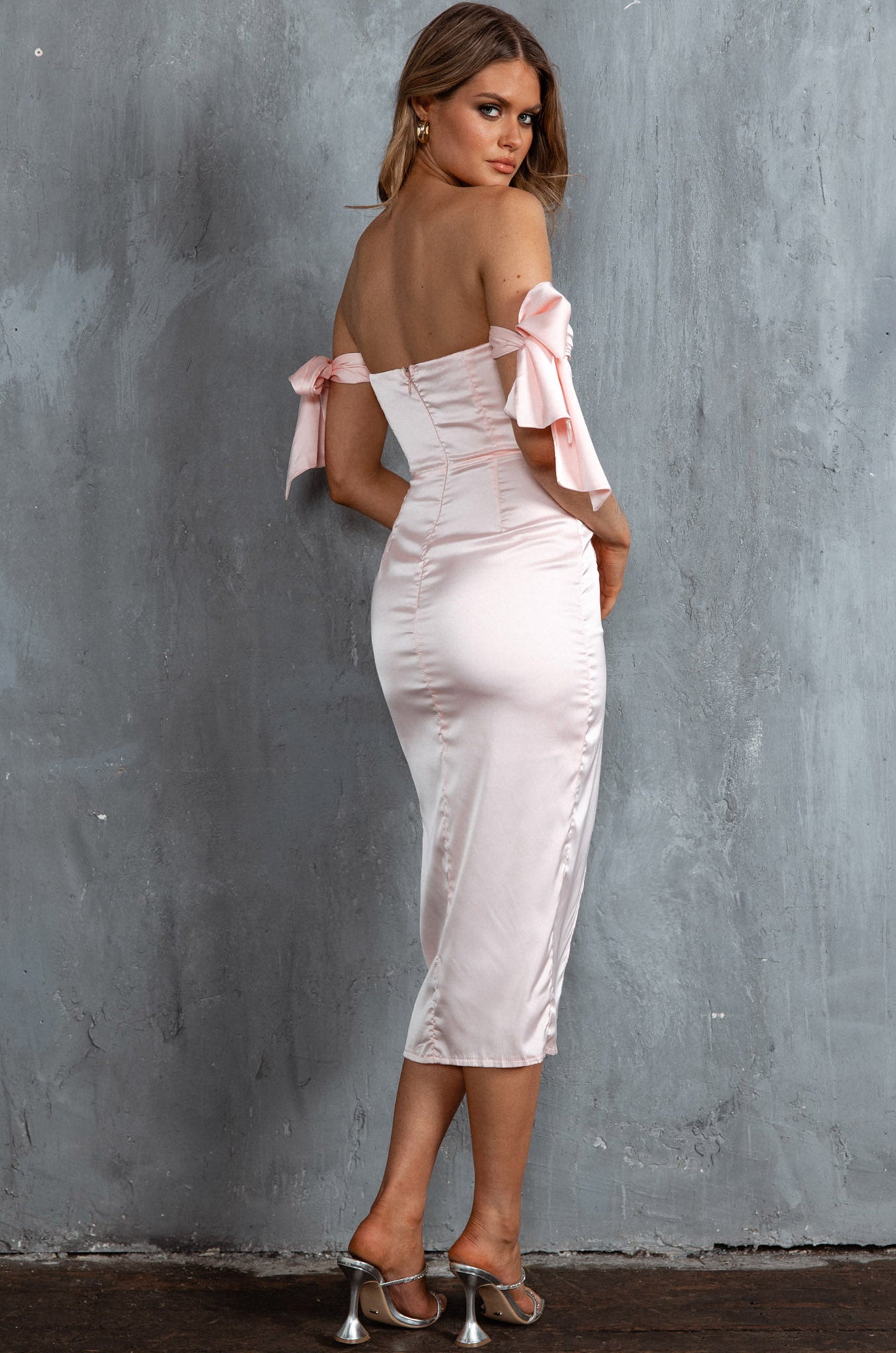 Engelique Tied Sleeve Midi Dress Blush by Selfie Leslie Australia
