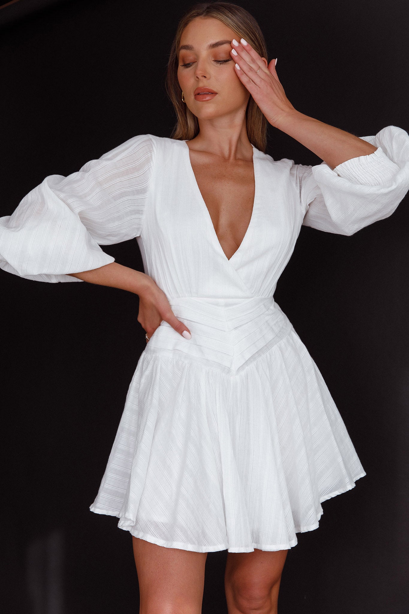 Sweet Escape Lantern Sleeve Pintuck Dress White by Selfie Leslie