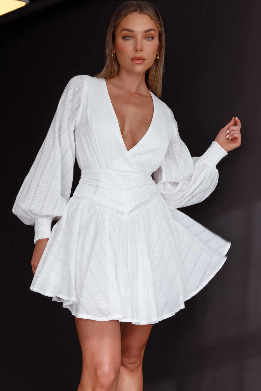Sweet Escape Lantern Sleeve Pintuck Dress White by Selfie Leslie