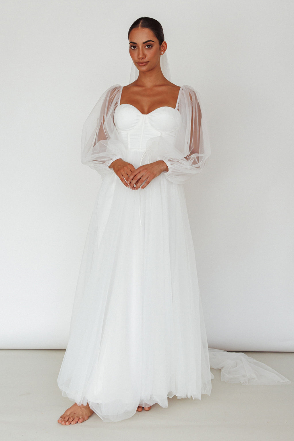 Fairytale Dream Sheer Sleeve Maxi Dress White by Selfie Leslie Australia