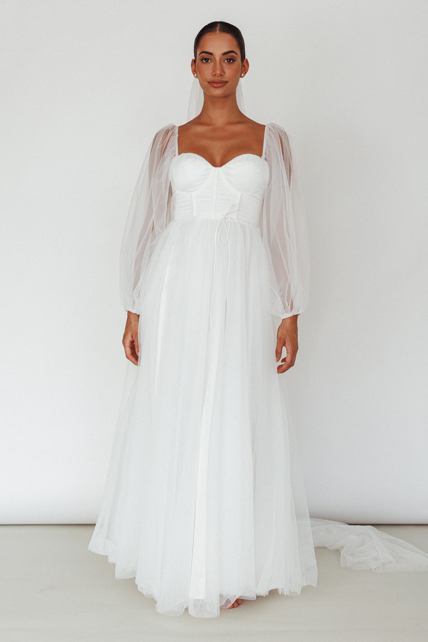 Fairytale Dream Sheer Sleeve Maxi Dress White by Selfie Leslie Australia