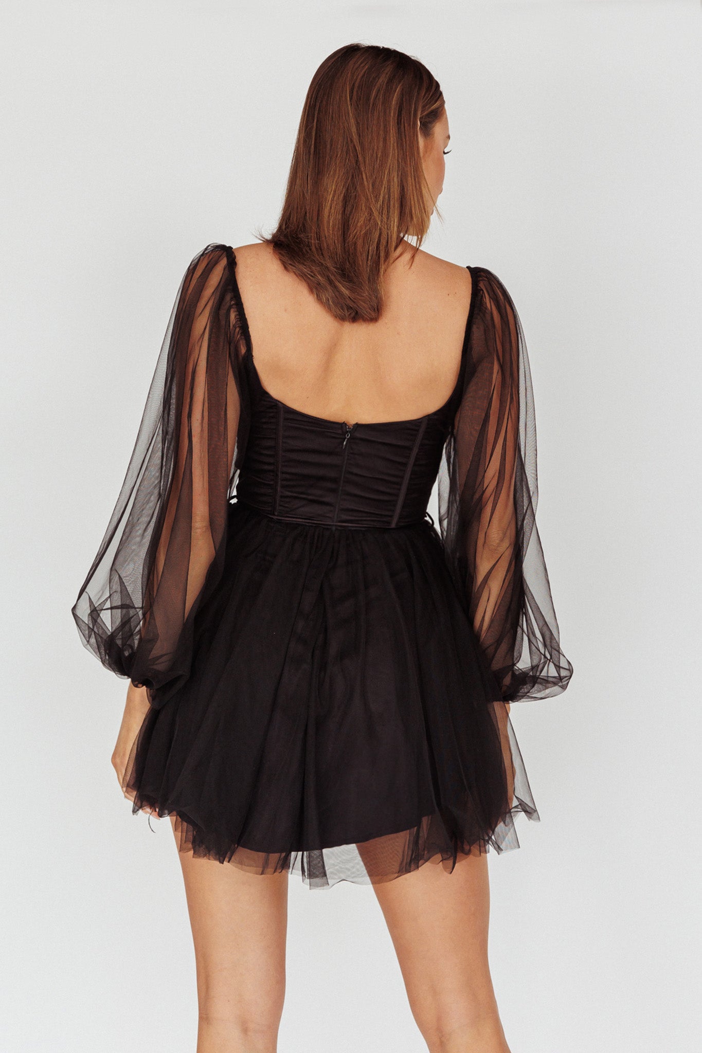 Fairytale Dream Sheer Sleeve Mini Dress Black by Selfie Leslie Australia