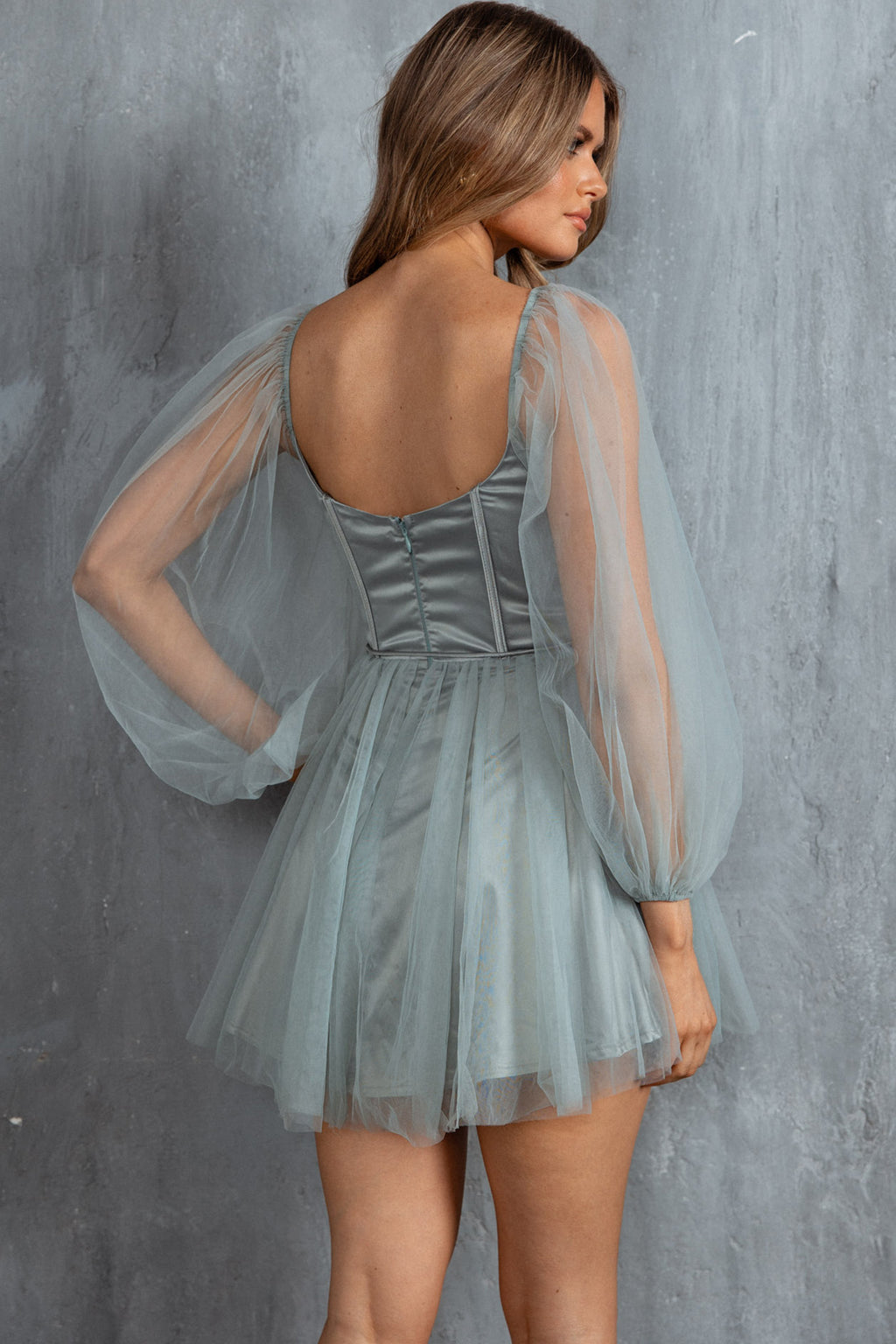 Fairytale Dream Sheer Sleeve Mini Dress Sage by Selfie Leslie Australia