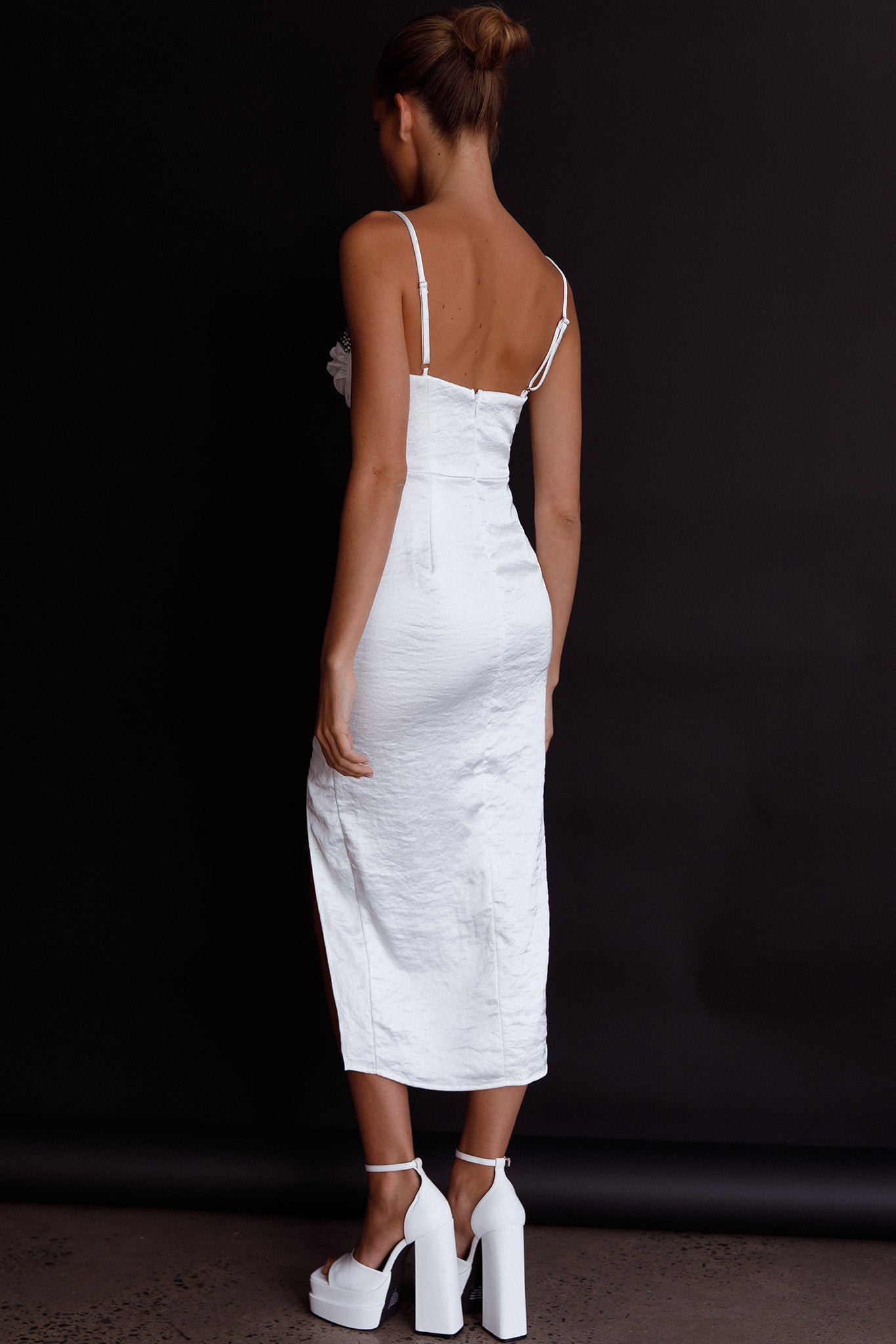 Fantasy Structured Bodice Ruched Midi Dress White by Selfie Leslie