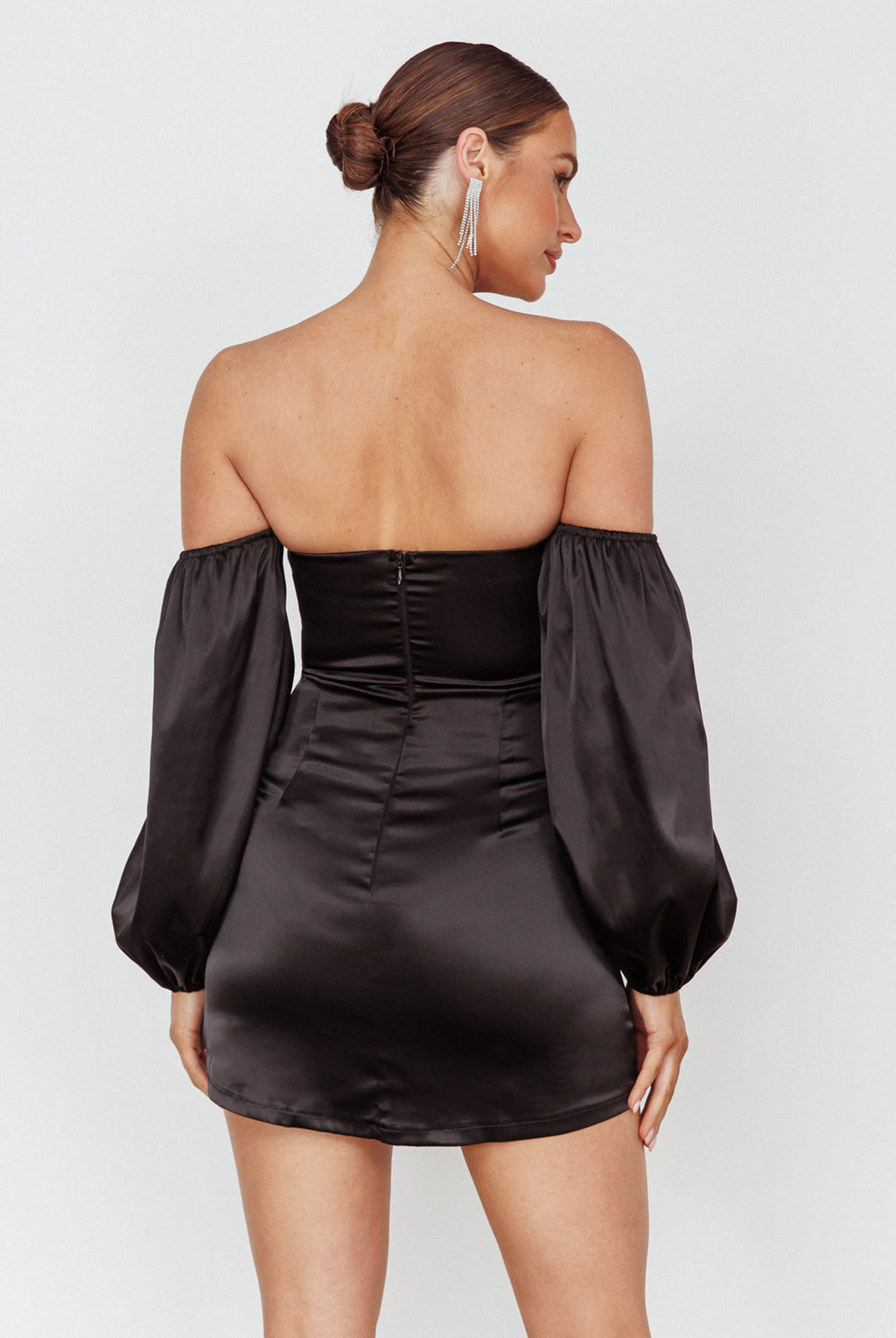 Lilly Off-Shoulder Bow Mini Dress Black by Selfie Leslie Australia
