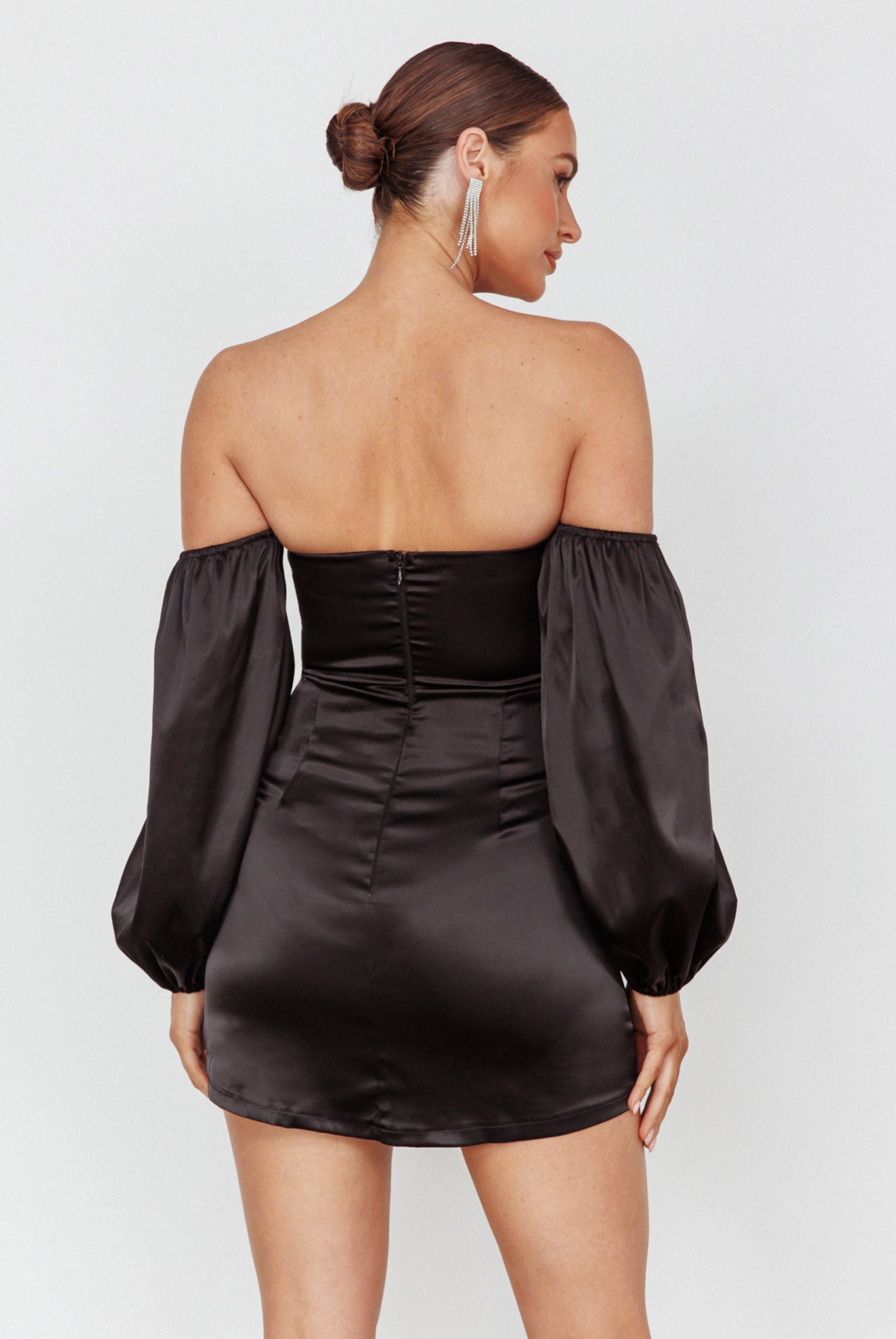 Lilly Off-Shoulder Bow Mini Dress Black by Selfie Leslie Australia