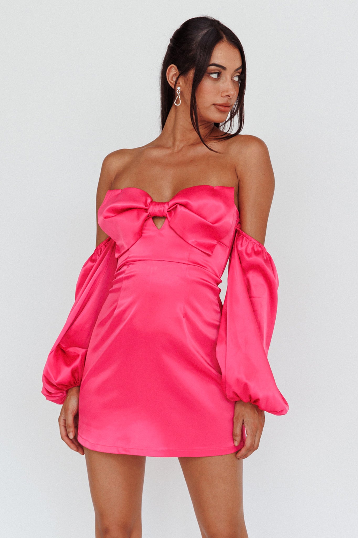 Lilly Off-Shoulder Bow Mini Dress Pink by Selfie Leslie Australia