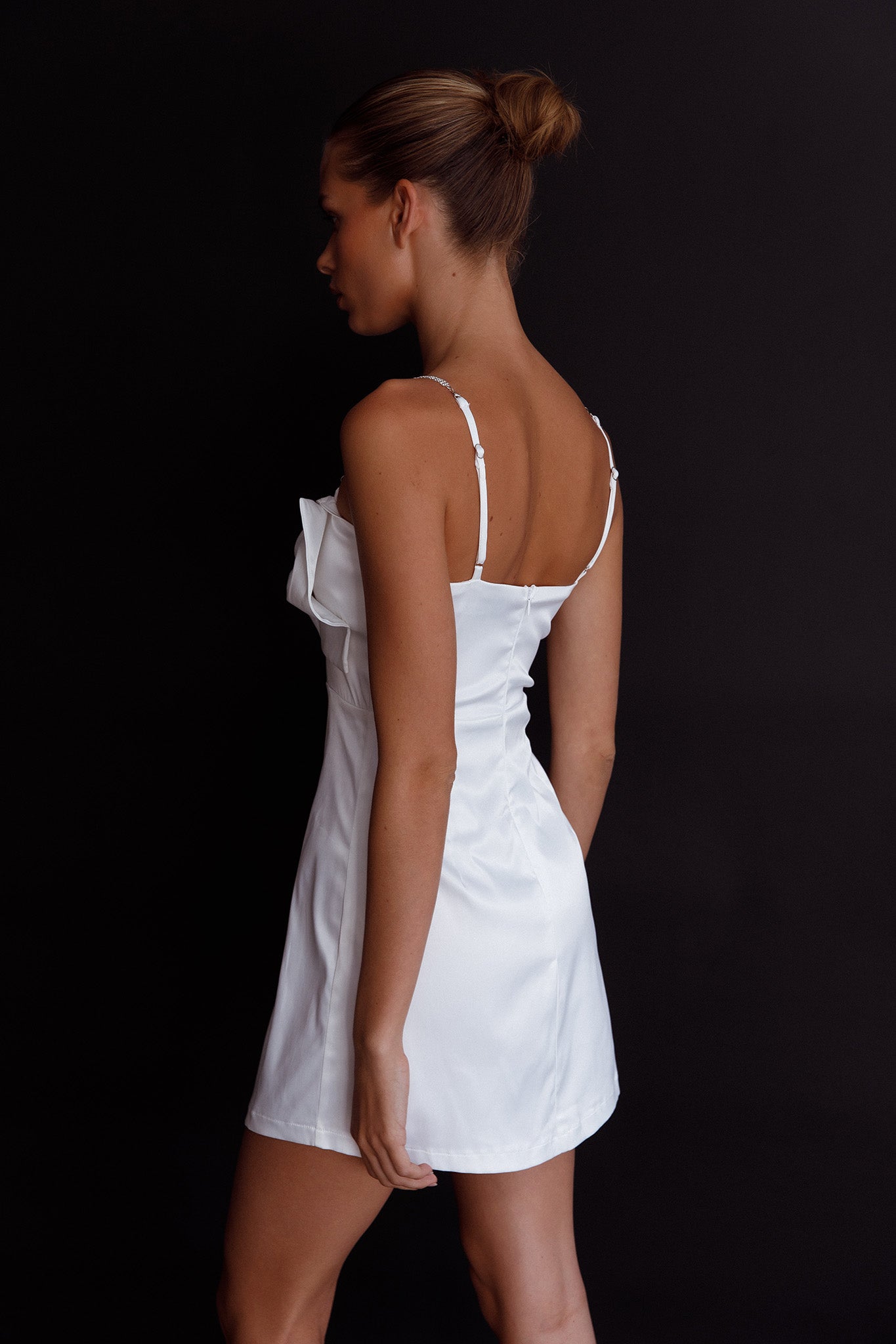 Lilly Bow Diamante Mini Dress White by Selfie Leslie