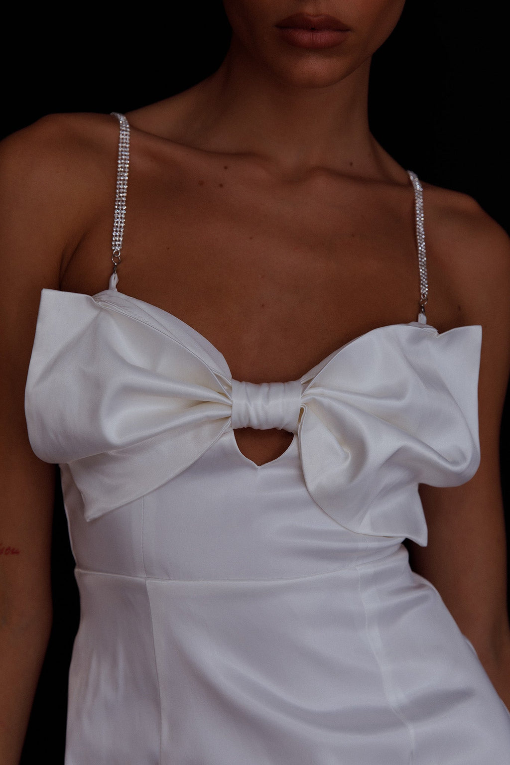 Lilly Bow Diamante Mini Dress White by Selfie Leslie