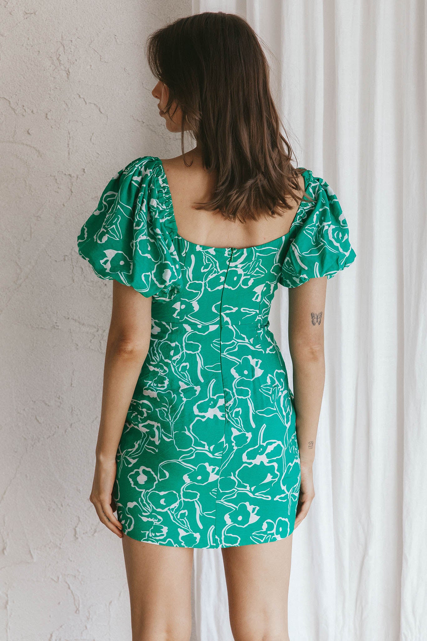 Iseo Puff Sleeve Mini Dress Print Green by Selfie Leslie Australia