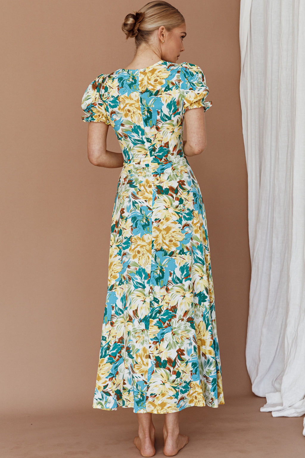 Montebello Puff Sleeve Maxi Dress Floral Blue/Yellow by Selfie Leslie Australia