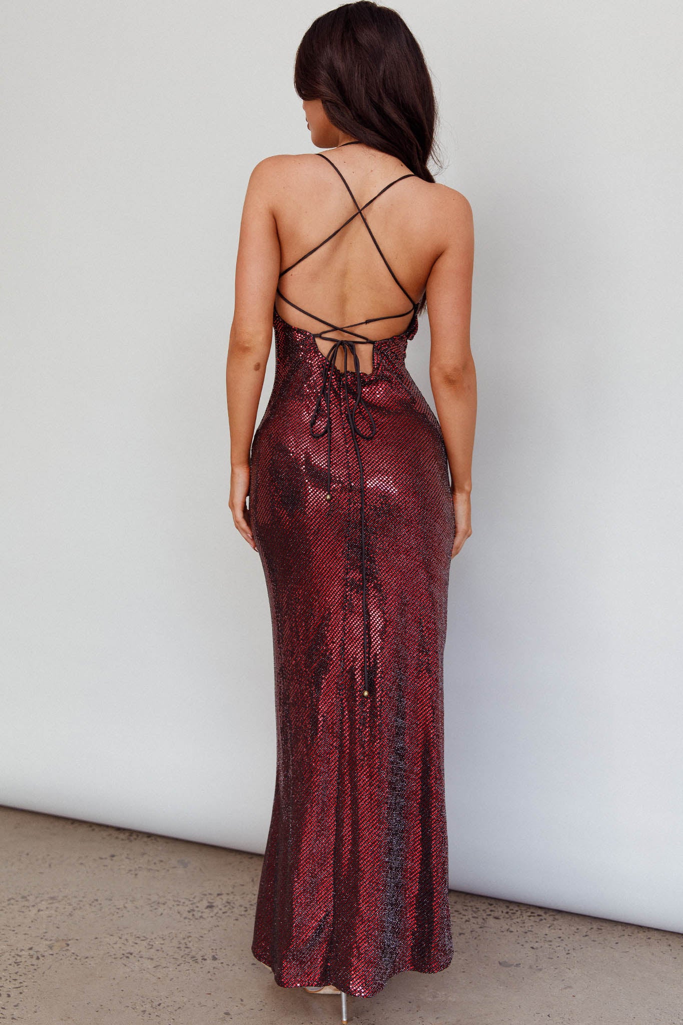 State Of Mind Lace-Up Back Sequin Dress Red by Selfie Leslie Australia
