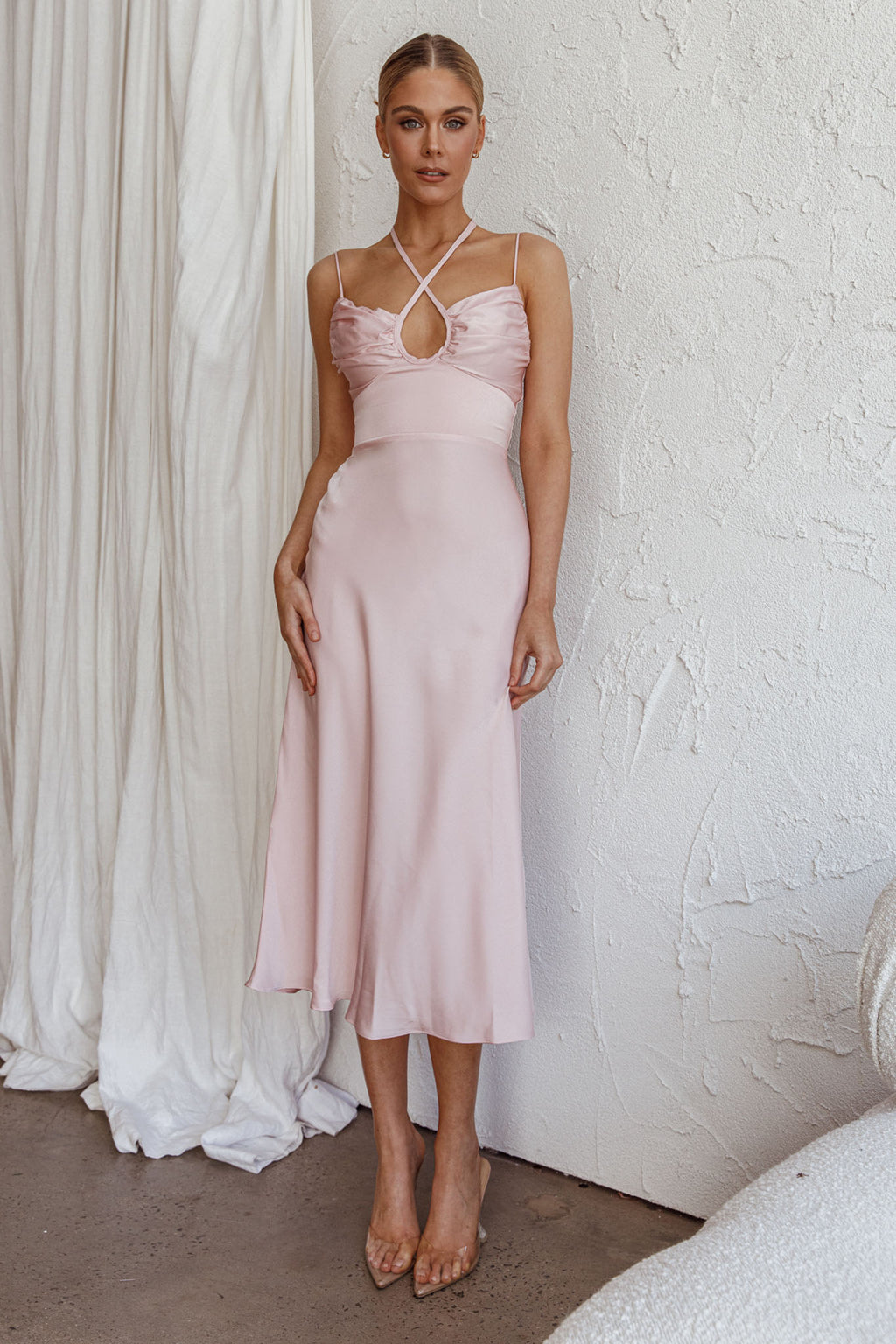 Emmalie Satin Midi Dress Pink by Selfie Leslie Australia