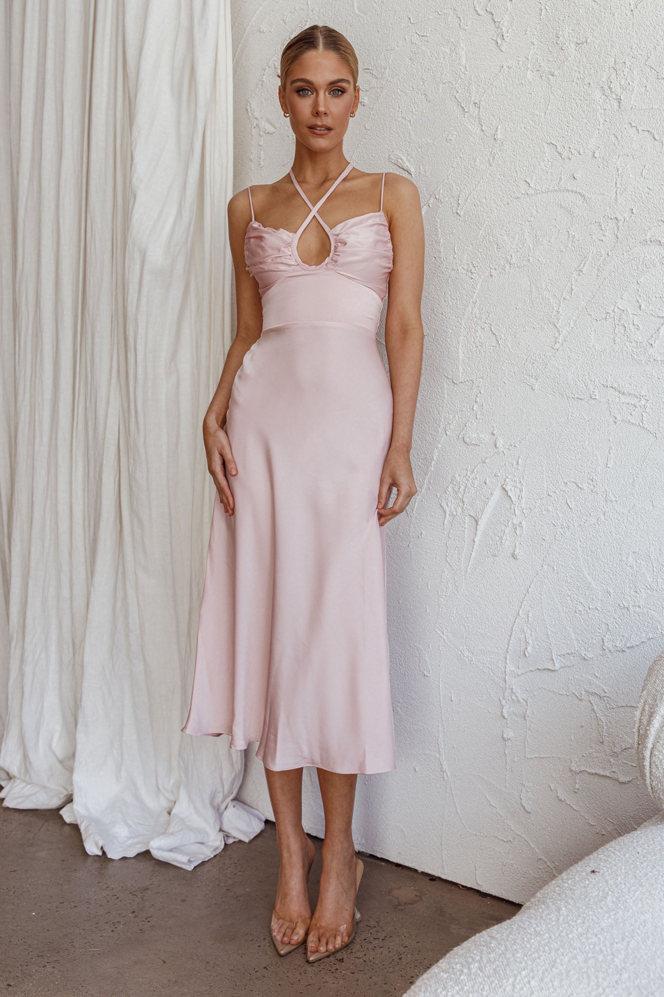 Emmalie Satin Midi Dress Pink by Selfie Leslie Australia
