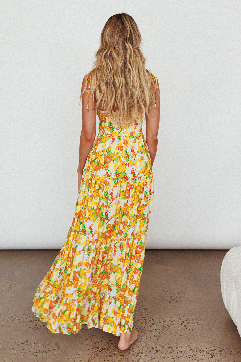 Kinlee Lace-Up Bodice Maxi Dress Floral Orange by Selfie Leslie Australia